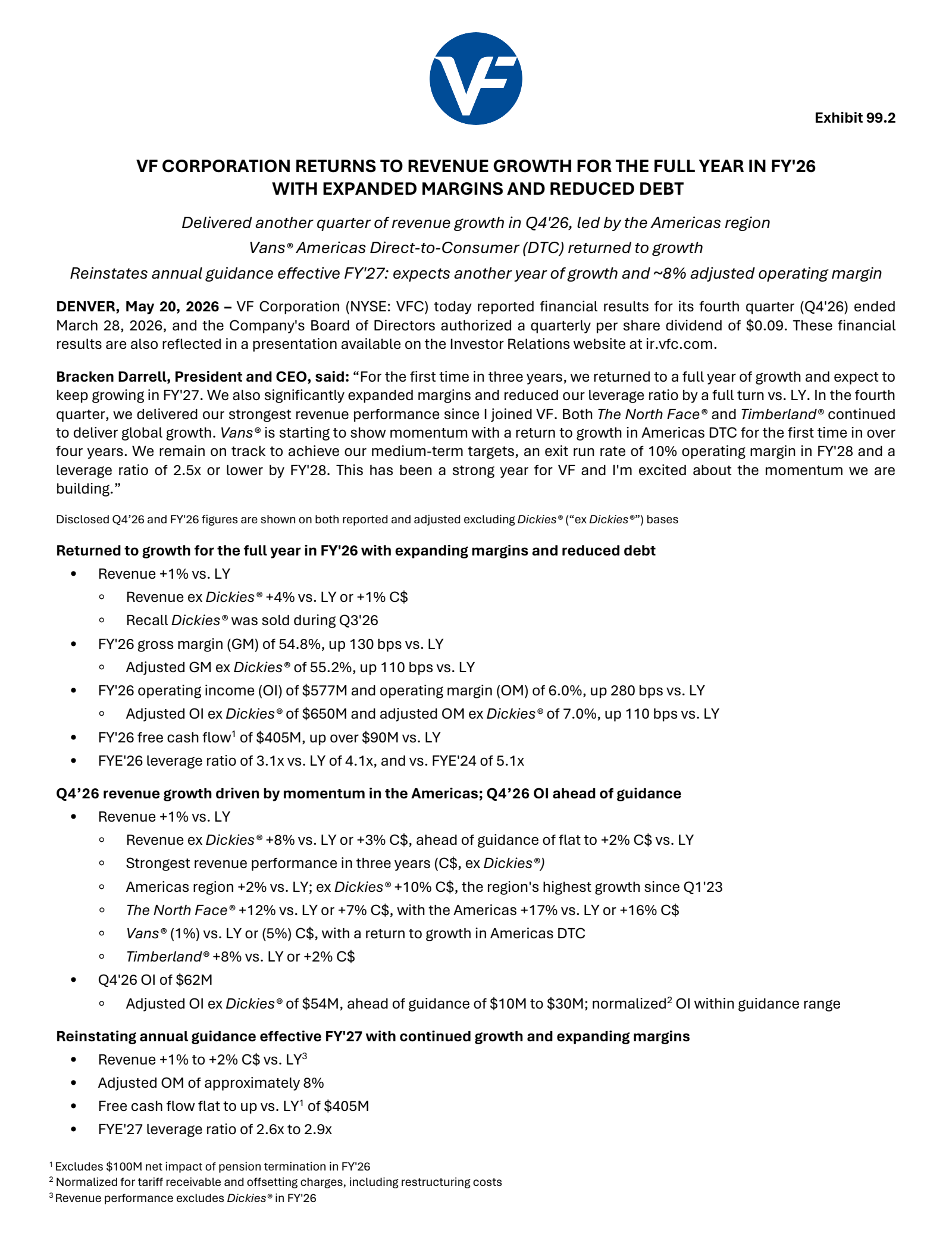 V.F.'s Q4 2026 Press Release