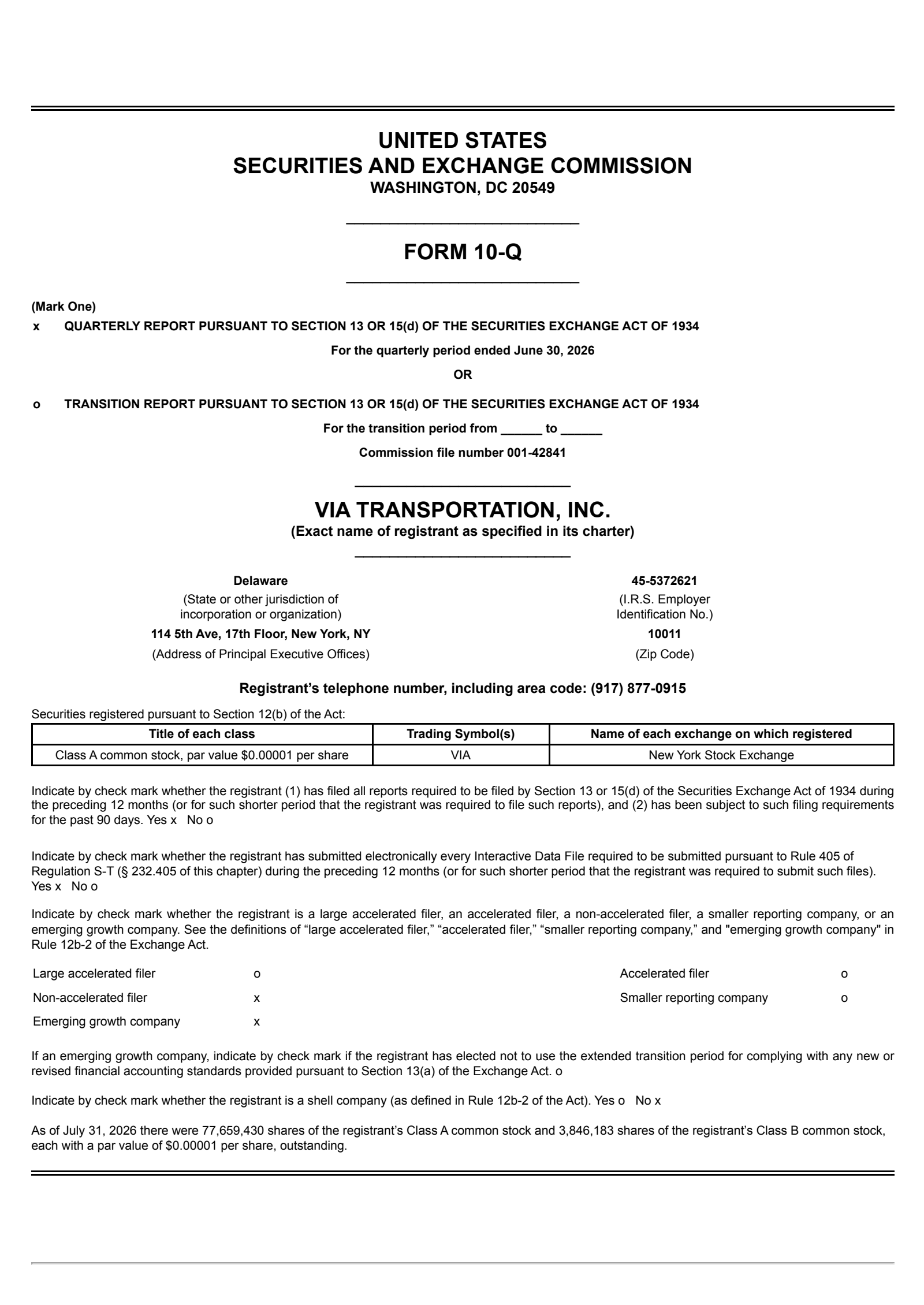 Via Transportation's Q2 2026 Quarterly report