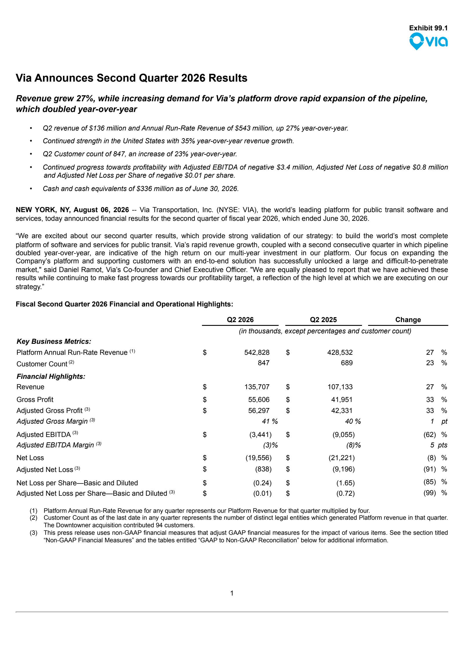 Via Transportation's Q2 2026 Press Release