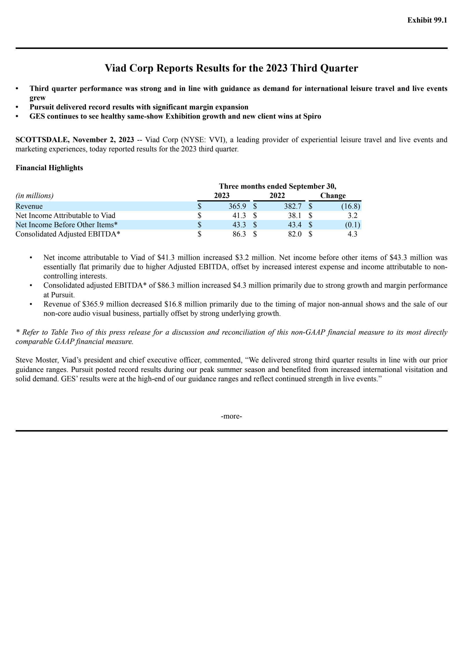 Pursuit Attractions and Hospitality's Q3 2023 Press Release