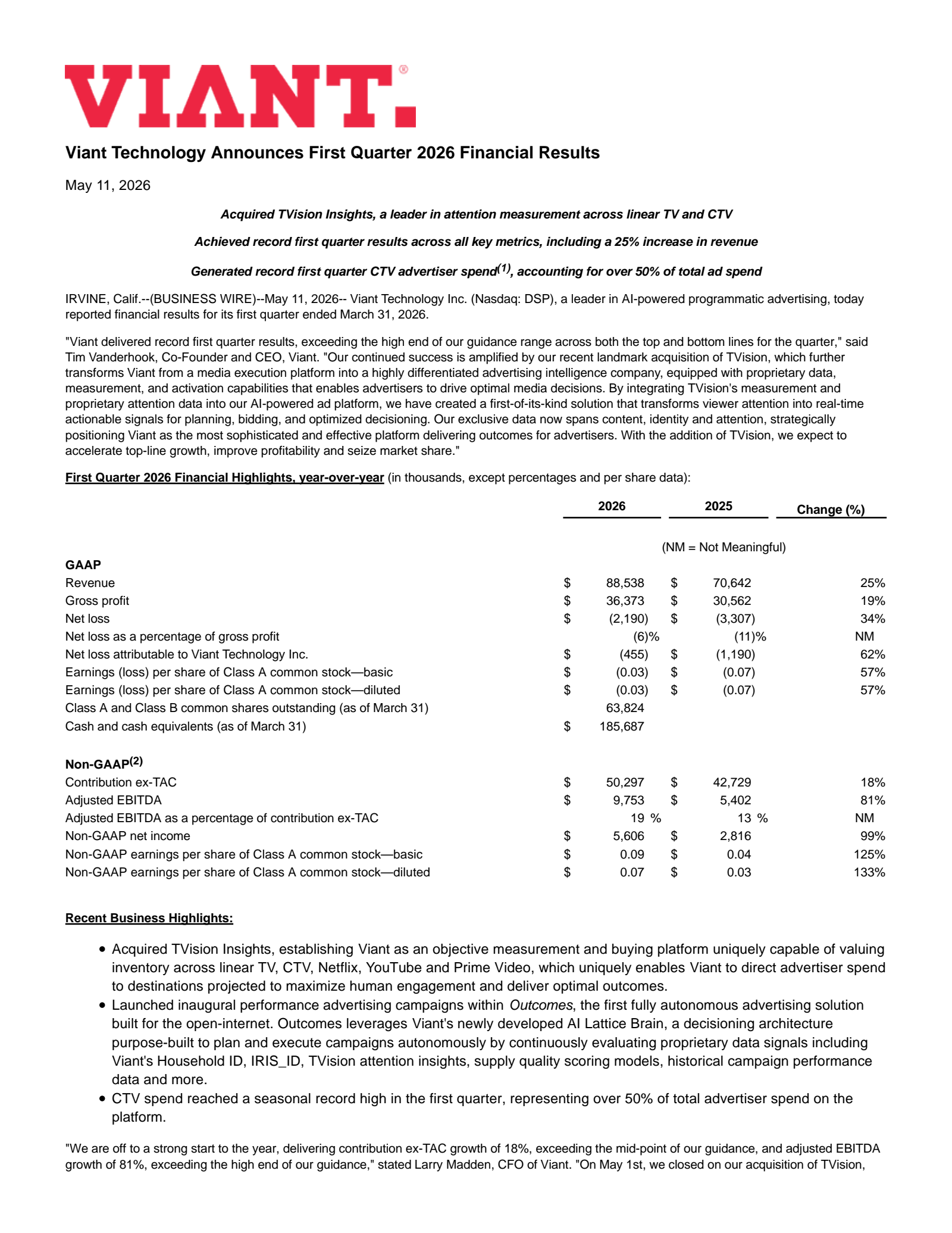 Viant Technology's Q1 2026 Press Release