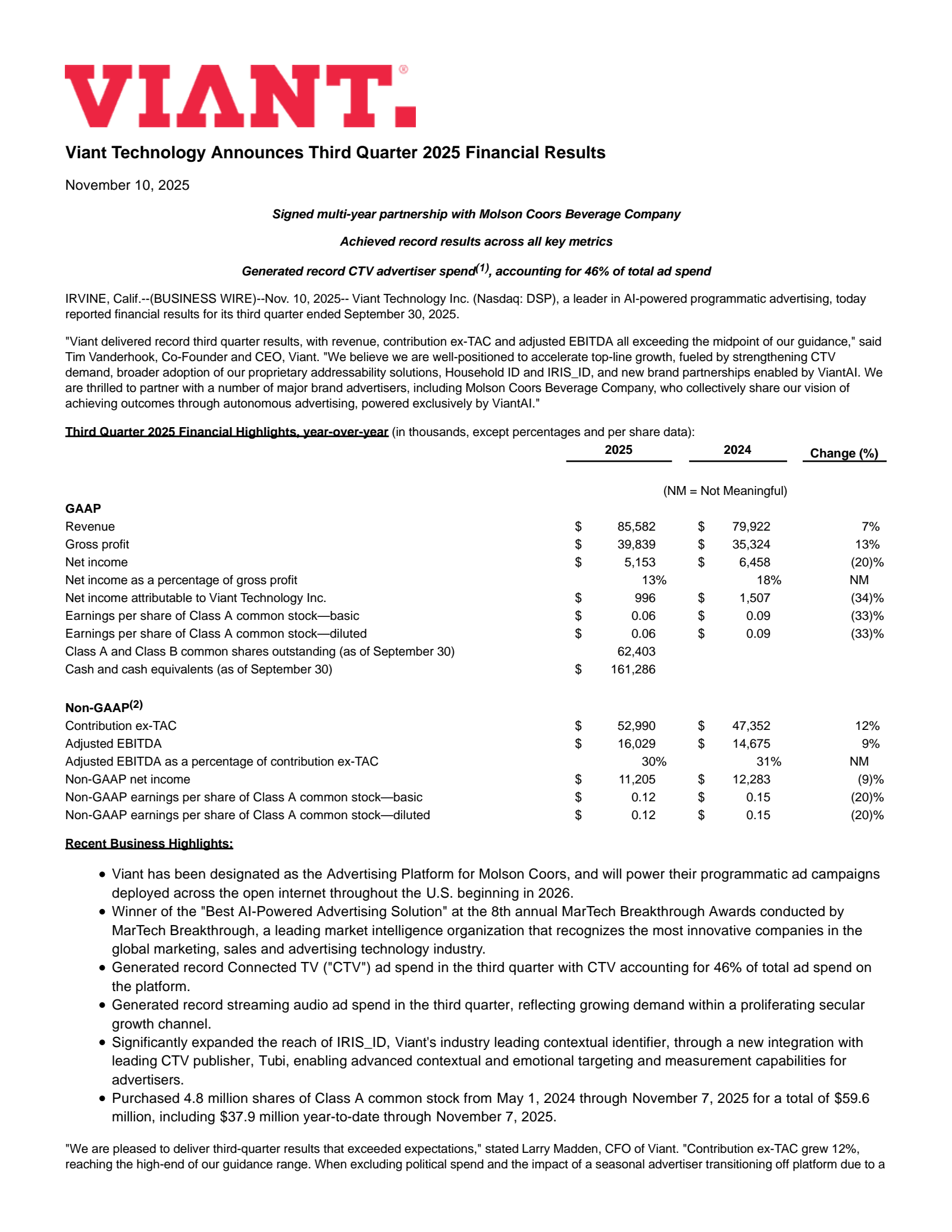 Viant Technology's Q3 2025 Earnings Release