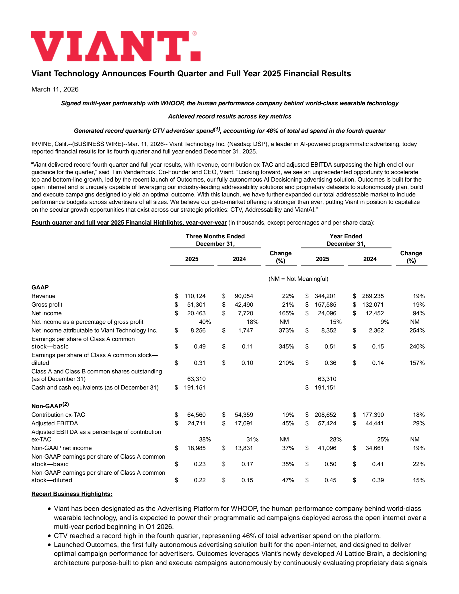 Viant Technology's Q4 2025 Press Release