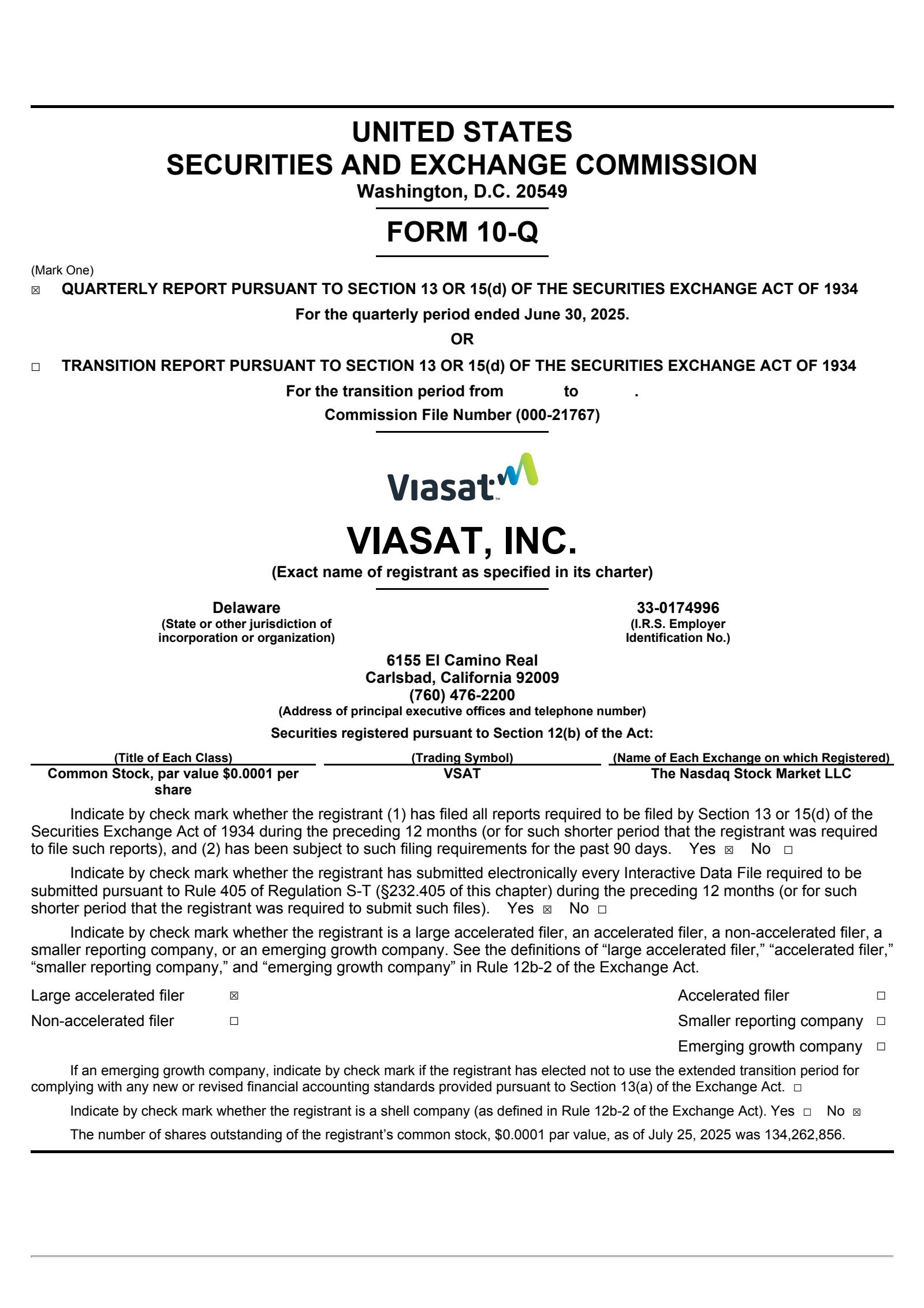 Viasat's Q1 2026 Quarterly report