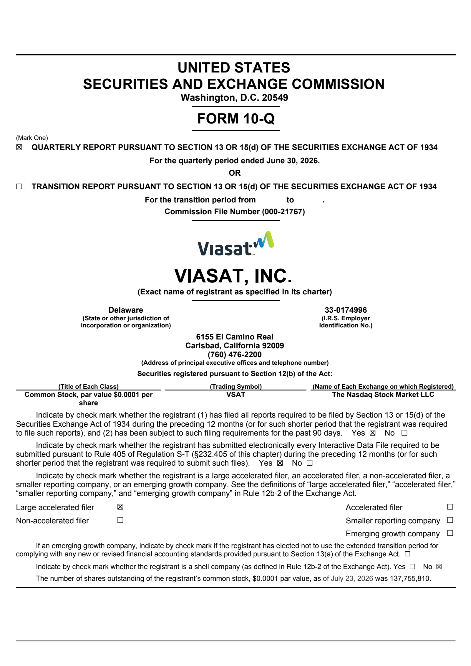 Viasat's Q1 2027 Quarterly report
