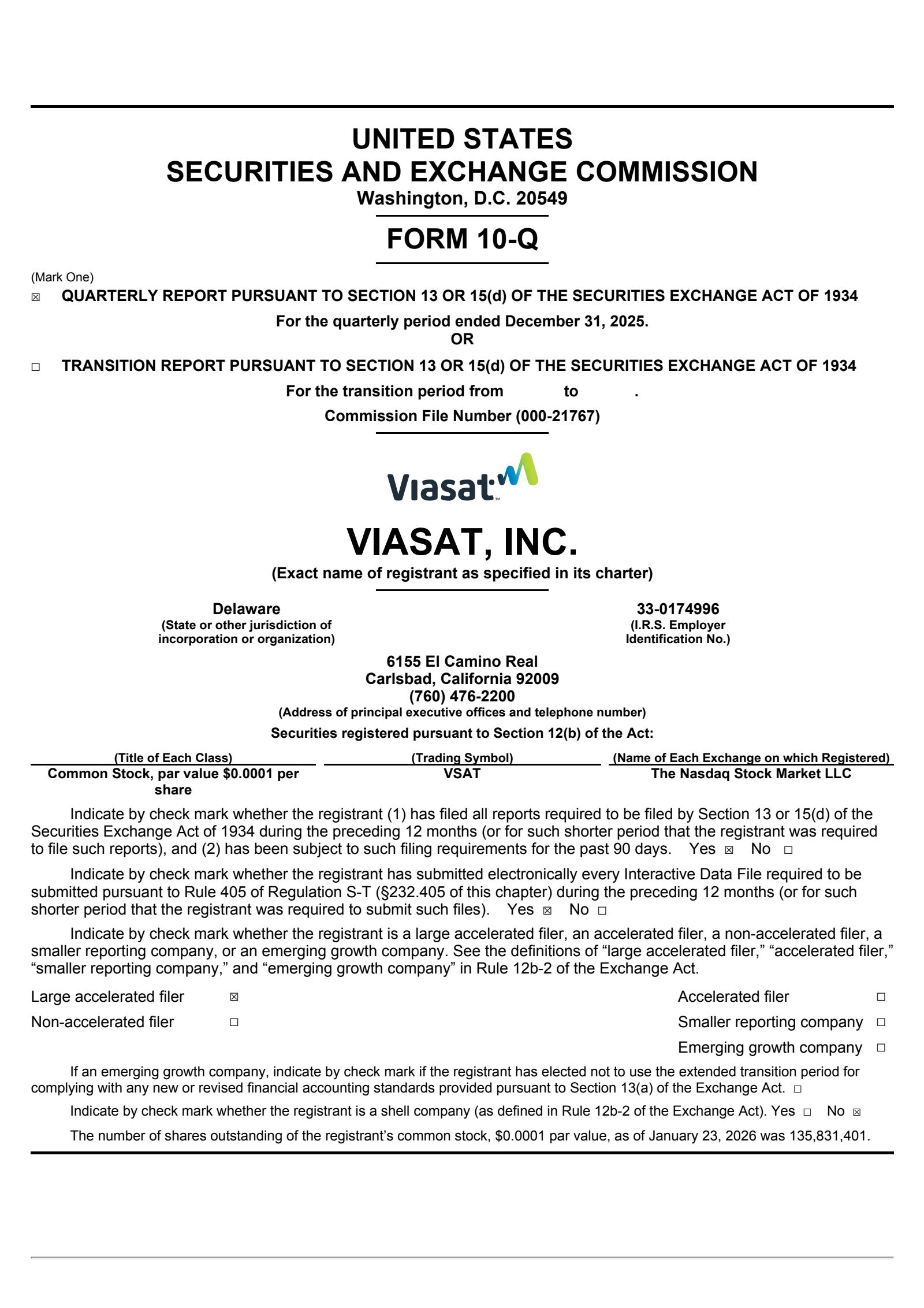 Viasat's Q3 2026 Quarterly report