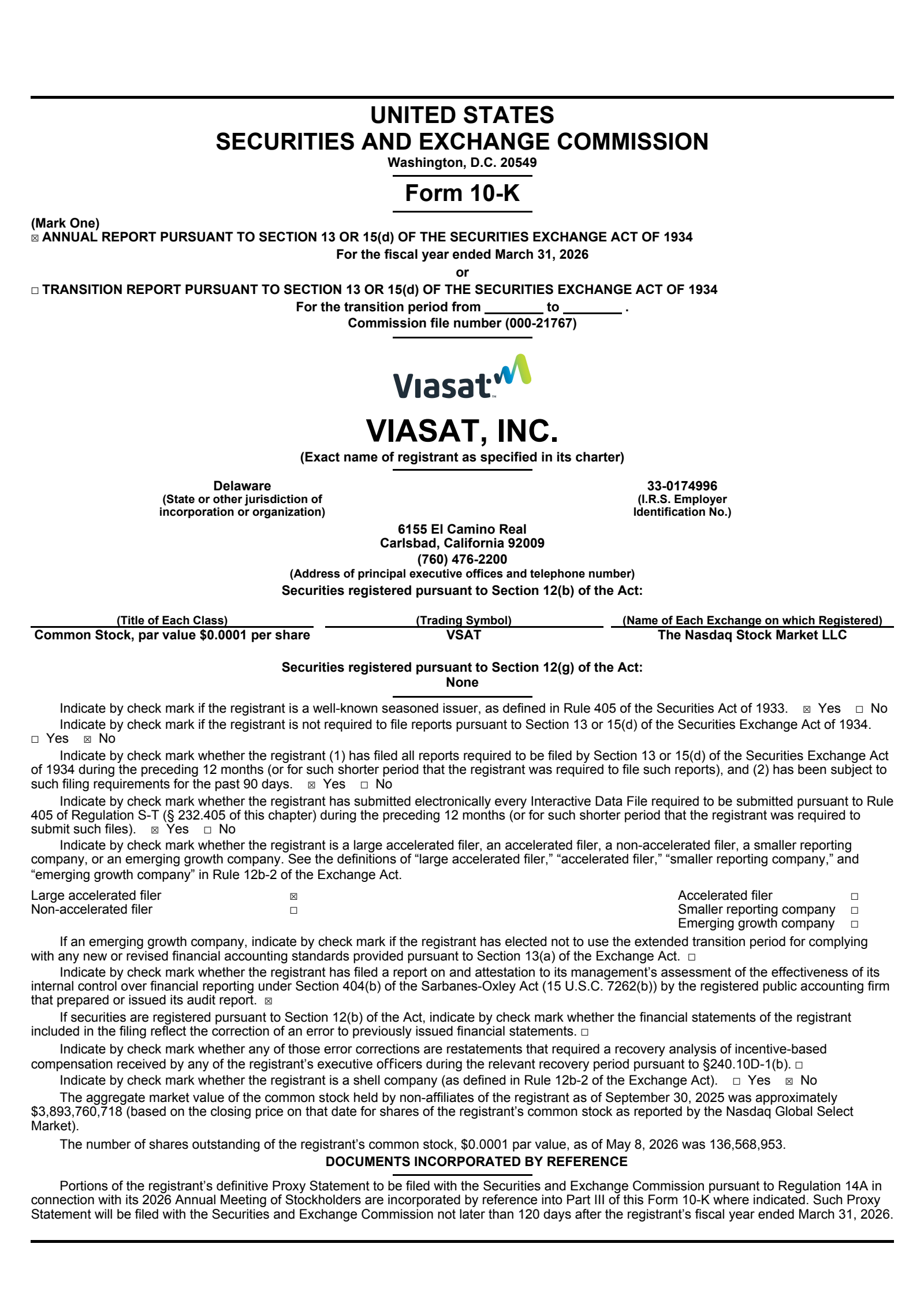 Viasat's Q4 2026 Annual report