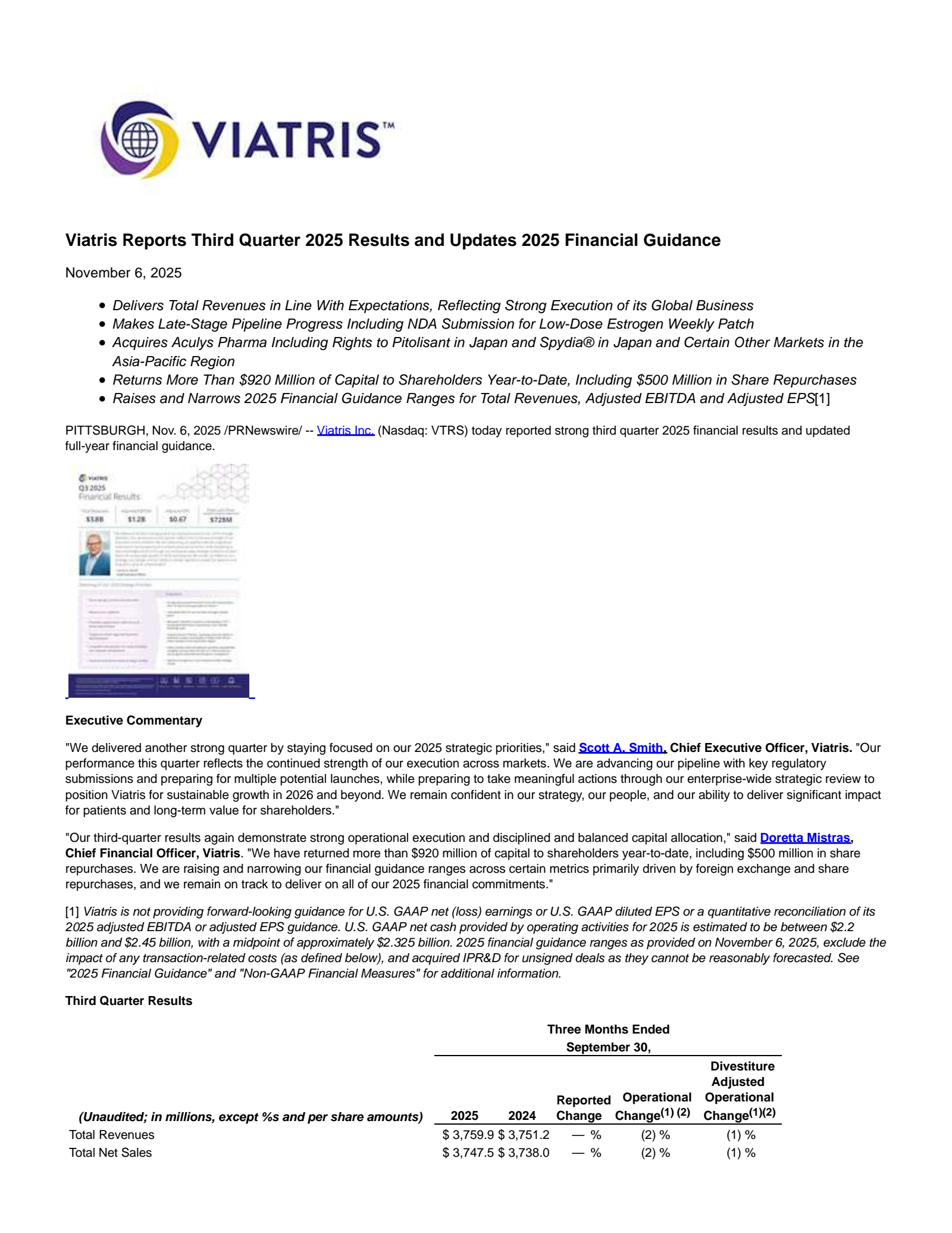 Viatris' Q3 2025 Earnings Release