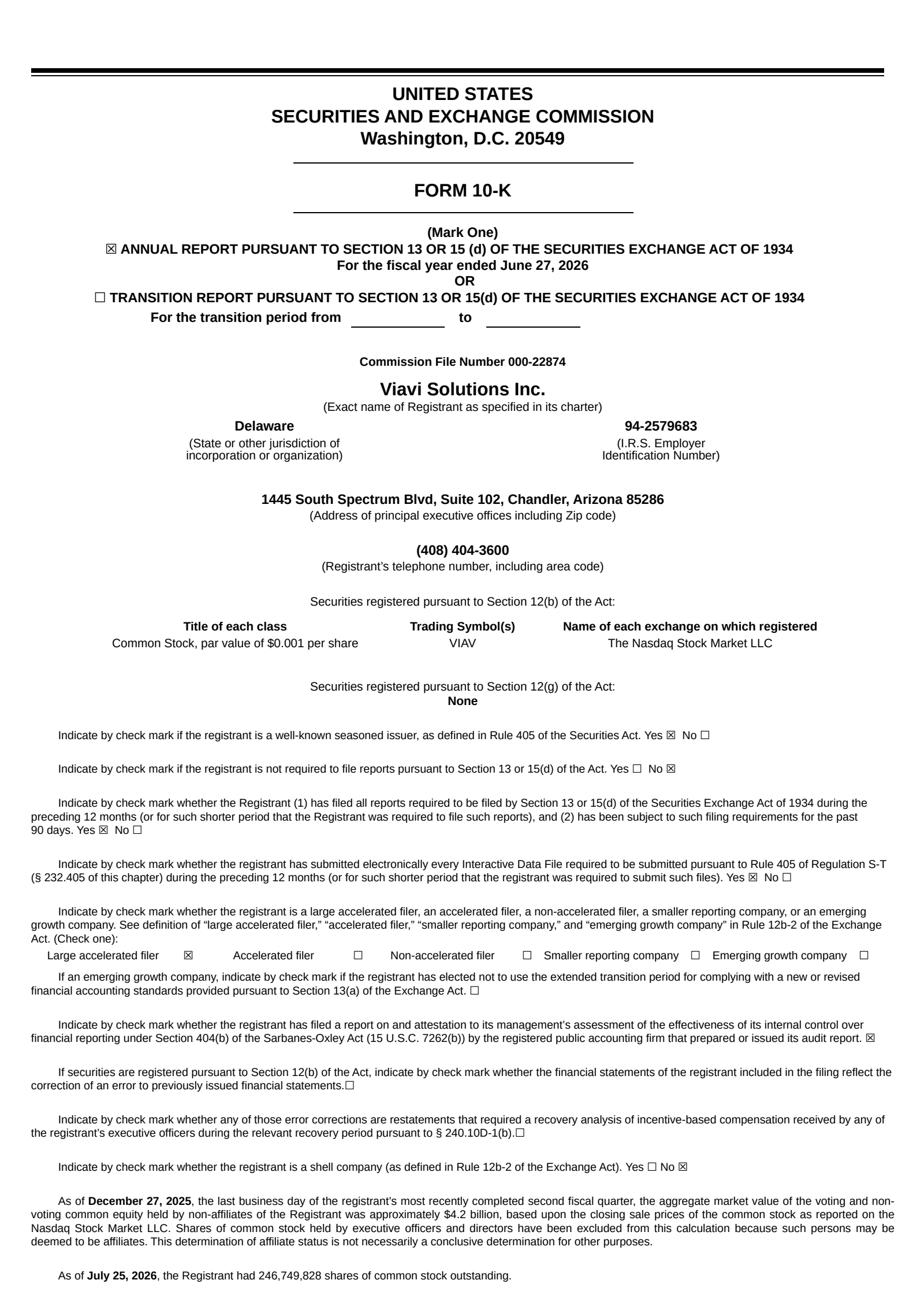 Viavi Solutions' Q4 2026 Annual report