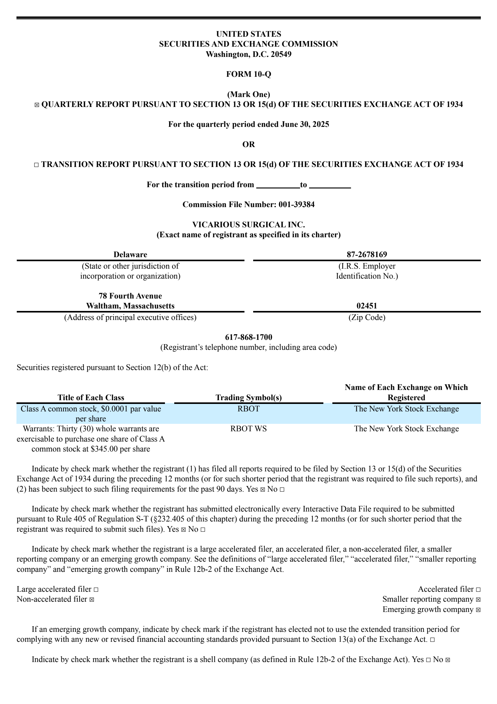 Vicarious Surgical's Q2 2025 Quarterly report