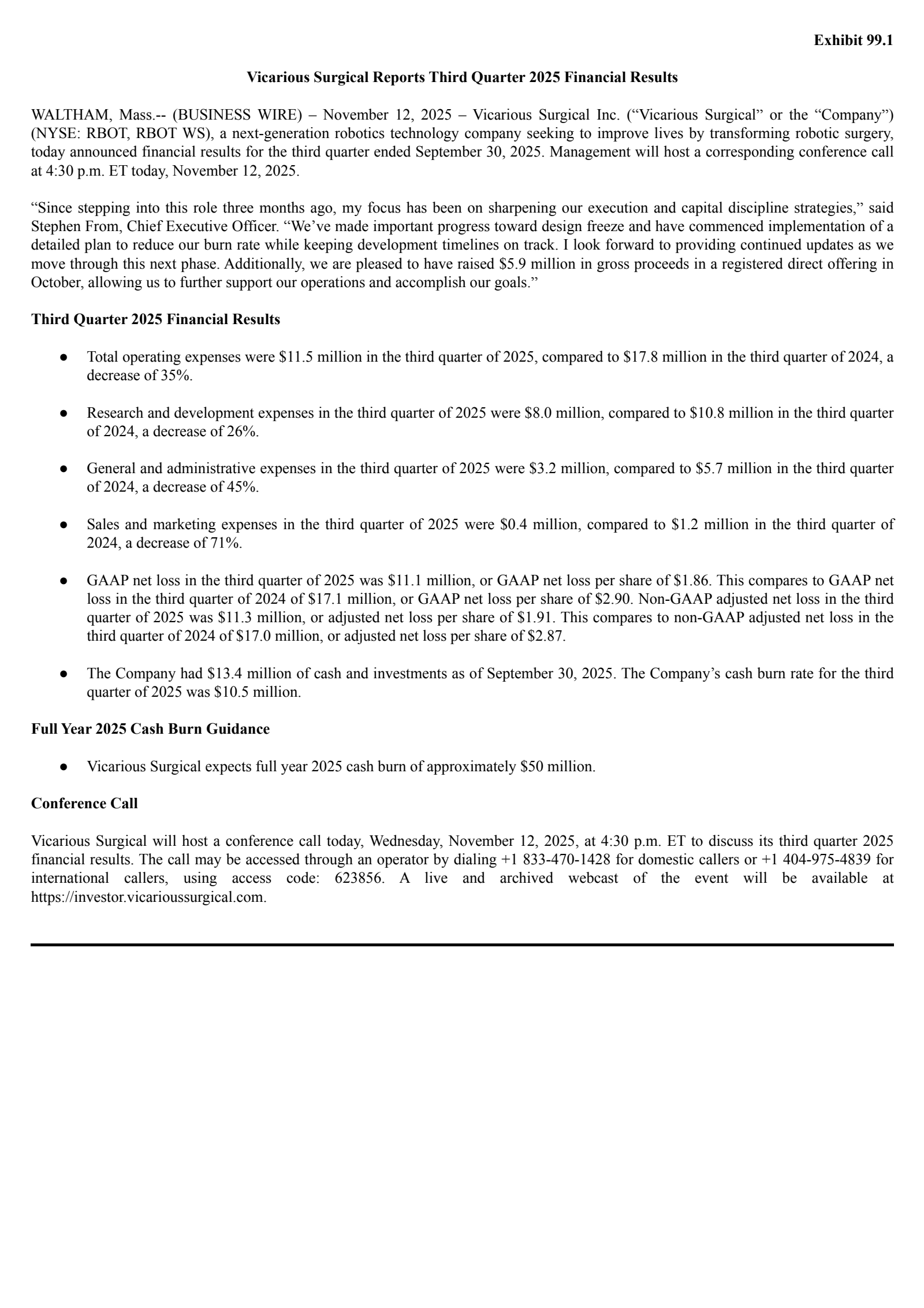 Vicarious Surgical's Q3 2025 Earnings Release