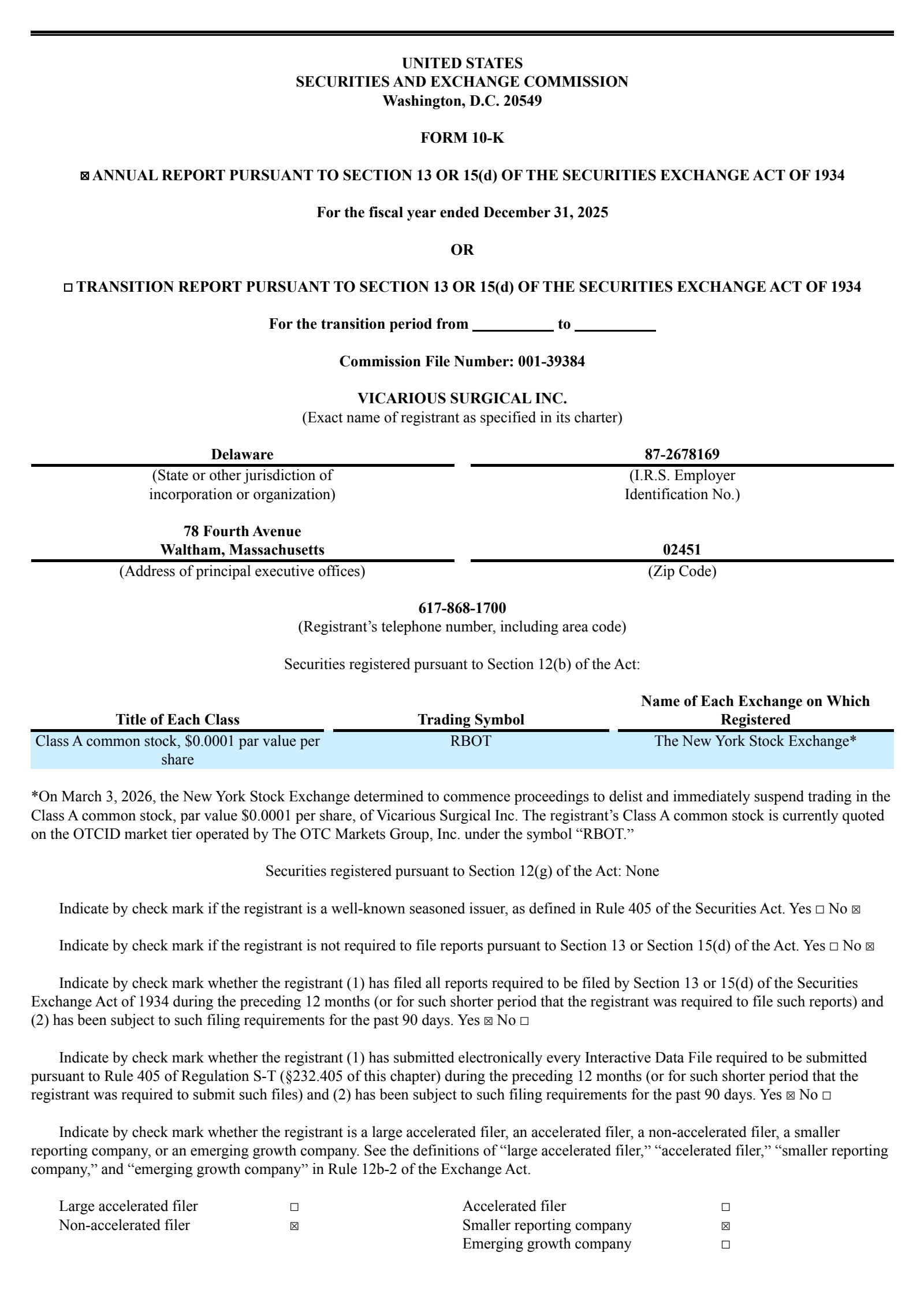Vicarious Surgical's Q4 2025 Annual report