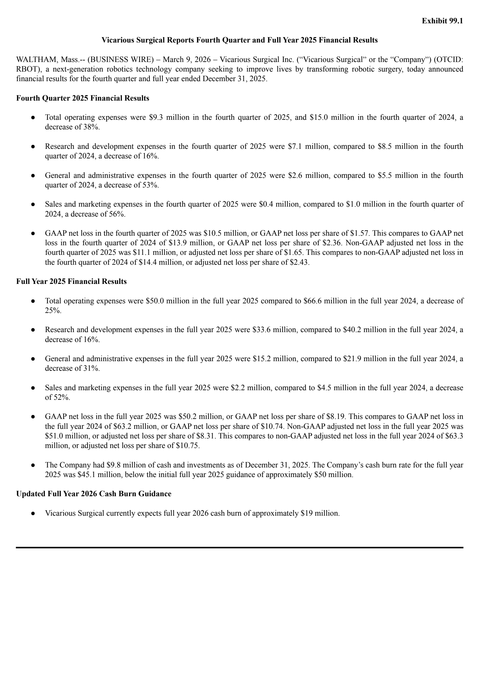 Vicarious Surgical's Q4 2025 Press Release