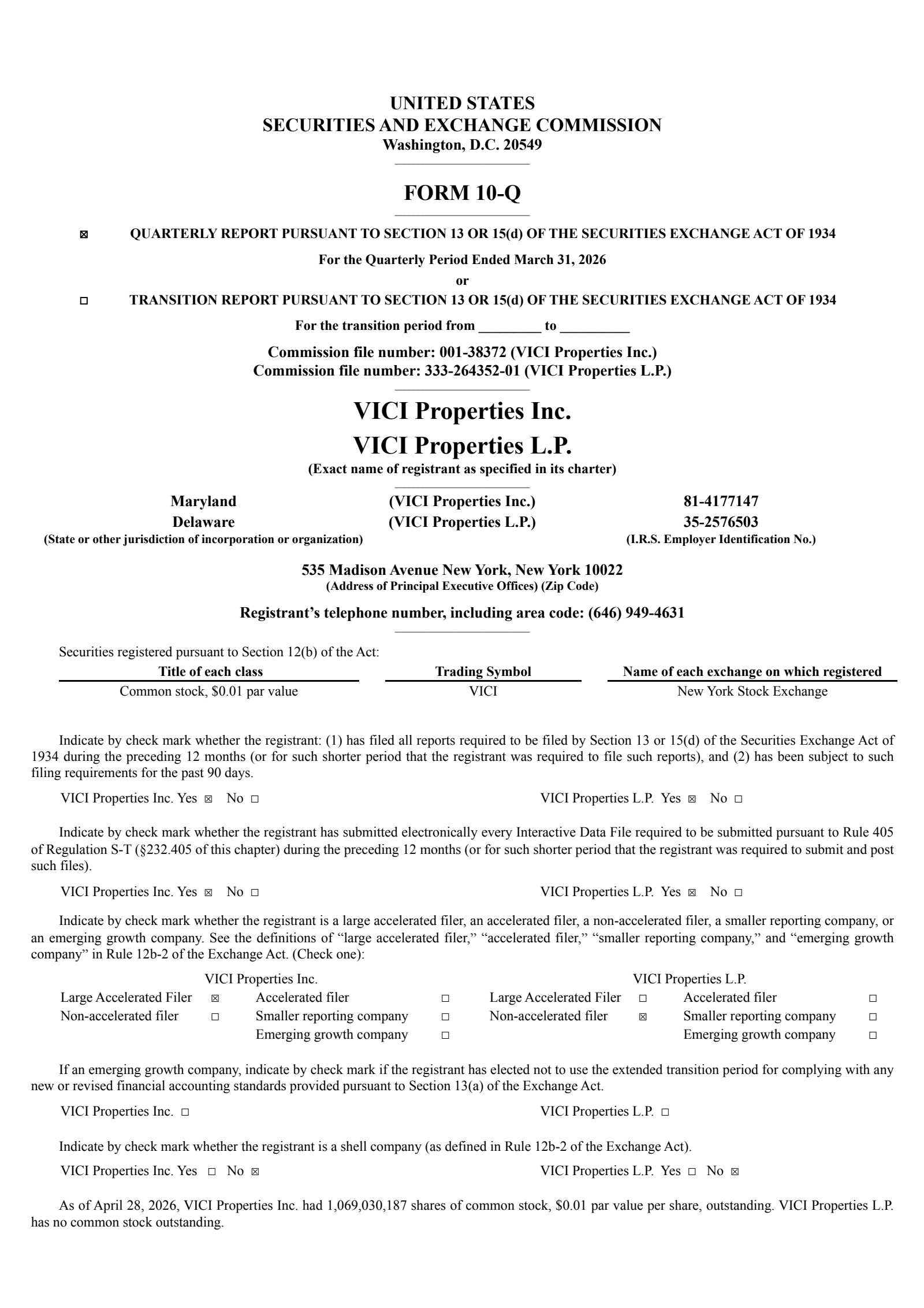 VICI Properties' Q1 2026 Quarterly report