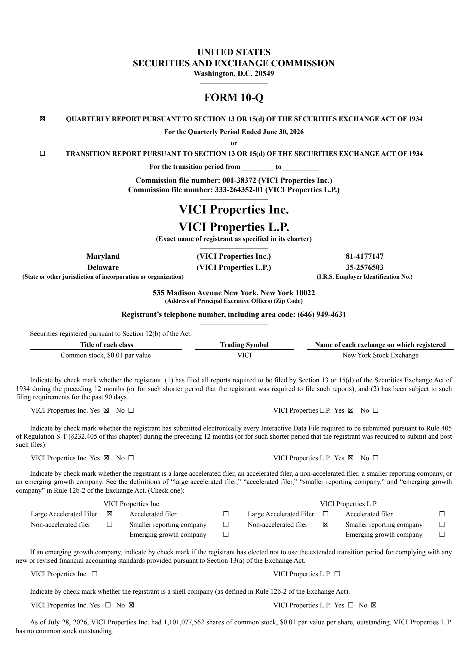 VICI Properties' Q2 2026 Quarterly report
