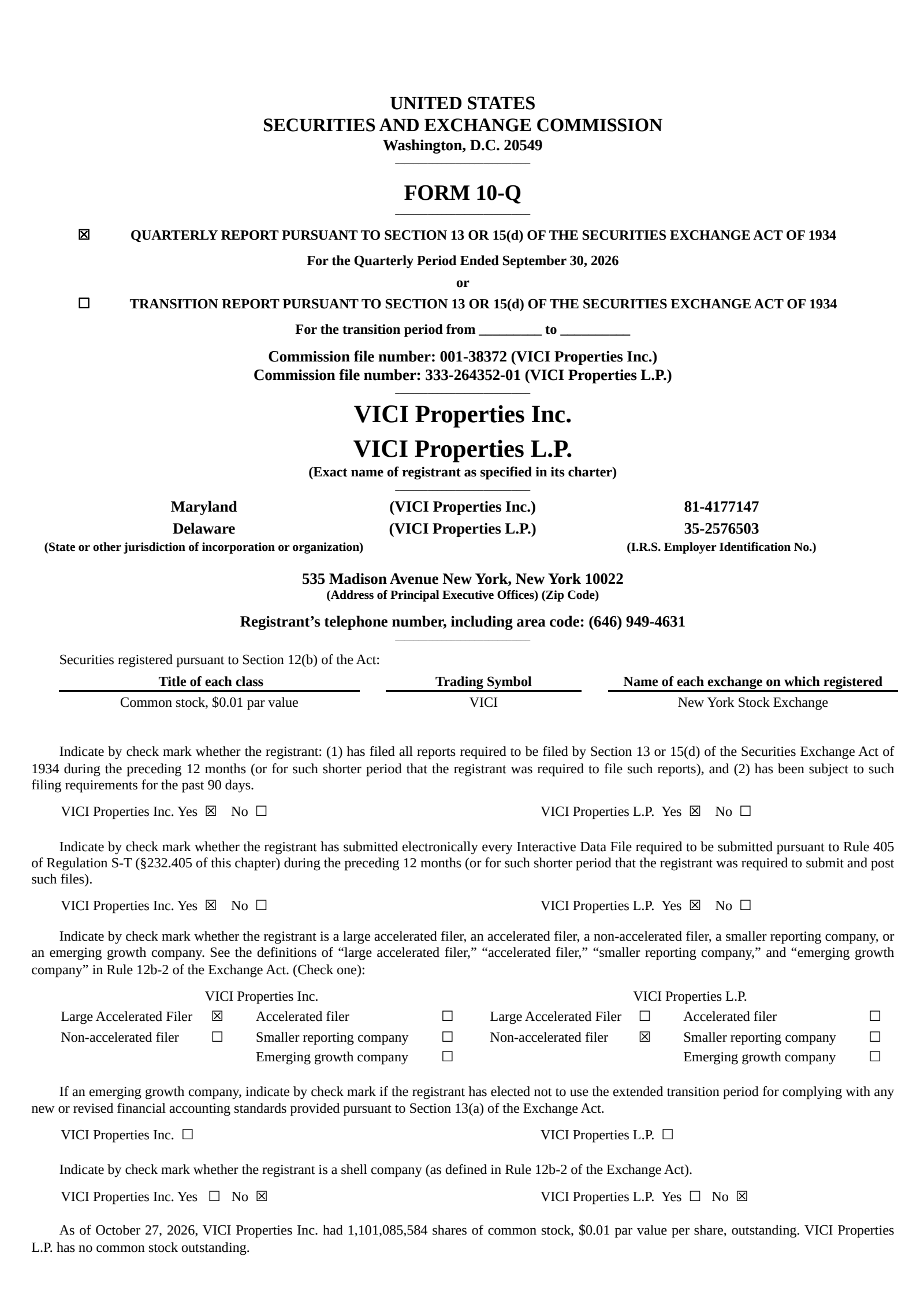 VICI Properties' Q3 2026 Quarterly report