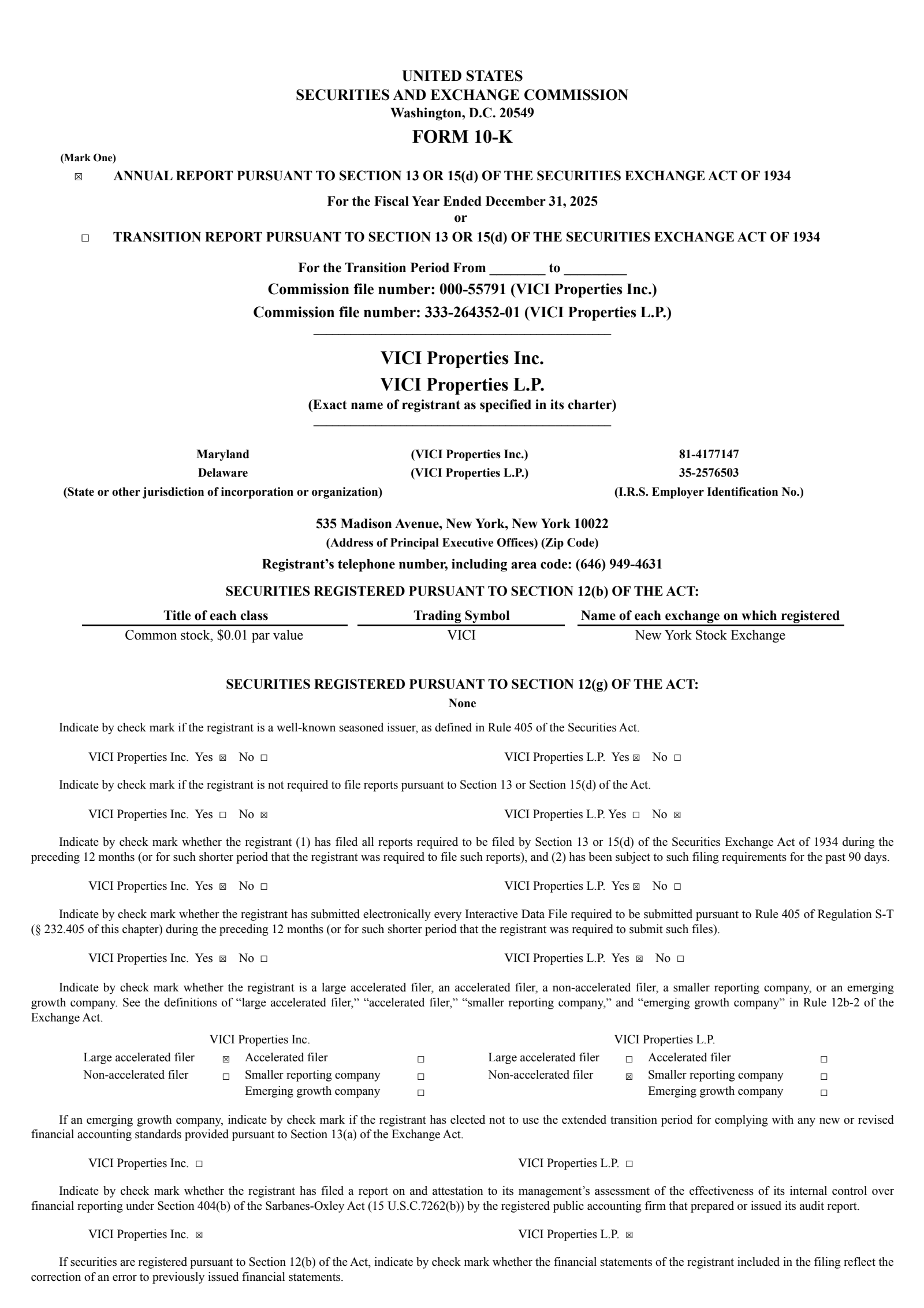 VICI Properties' Q4 2025 Annual report