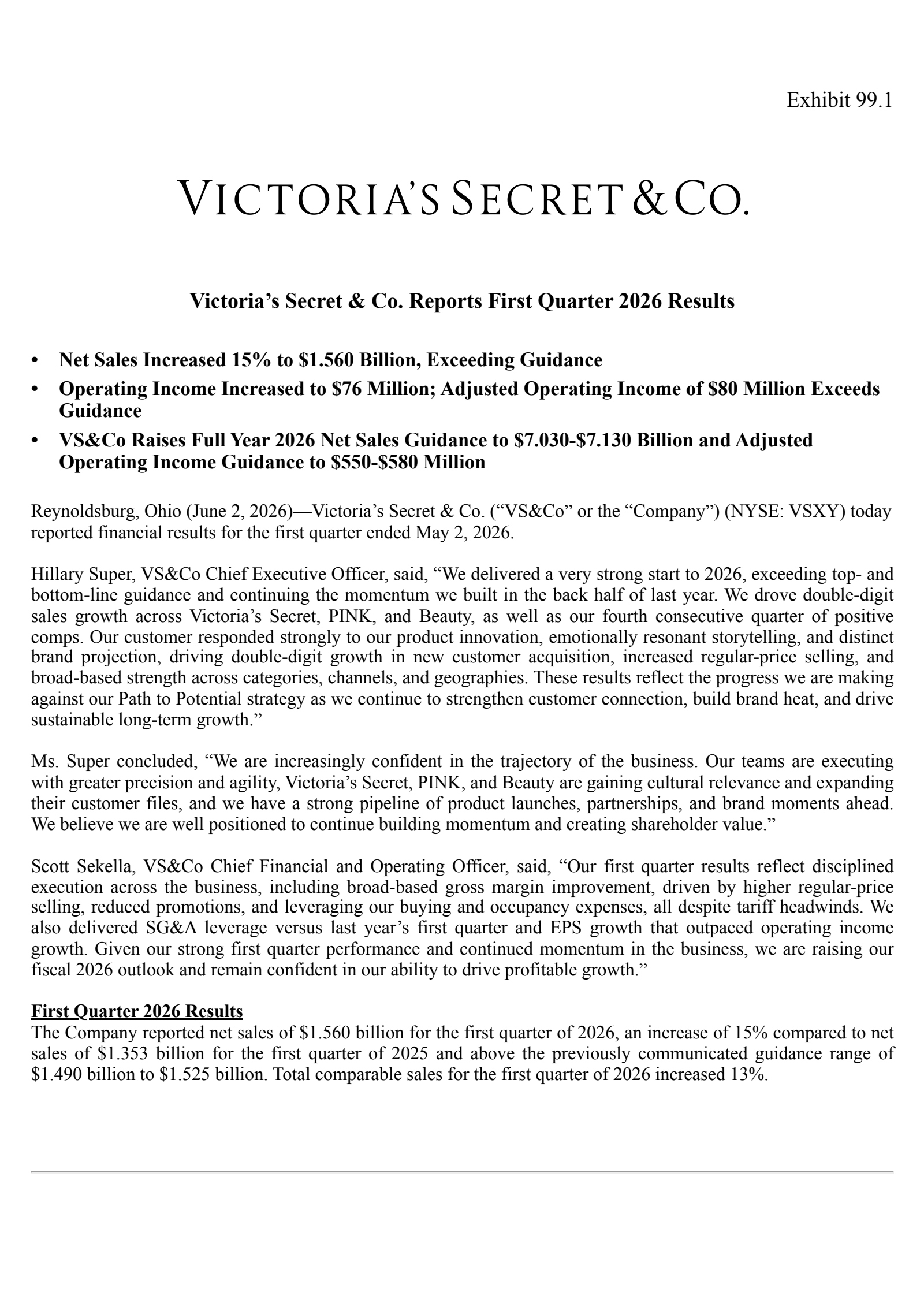 Victoria's Secret & Co.'s Q1 2026 Press Release