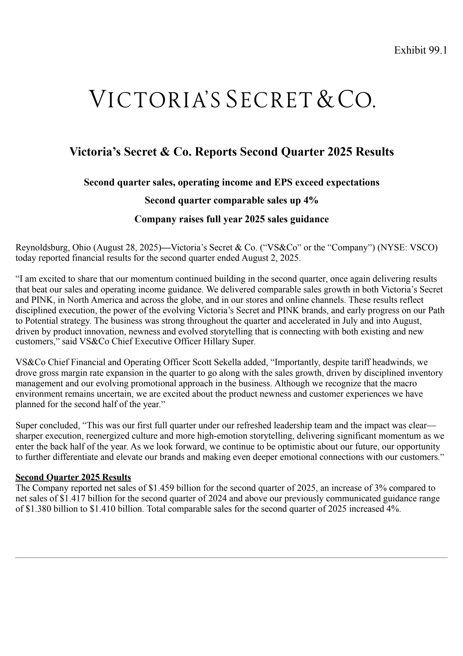 Victoria's Secret & Co.'s Q2 2026 Press Release