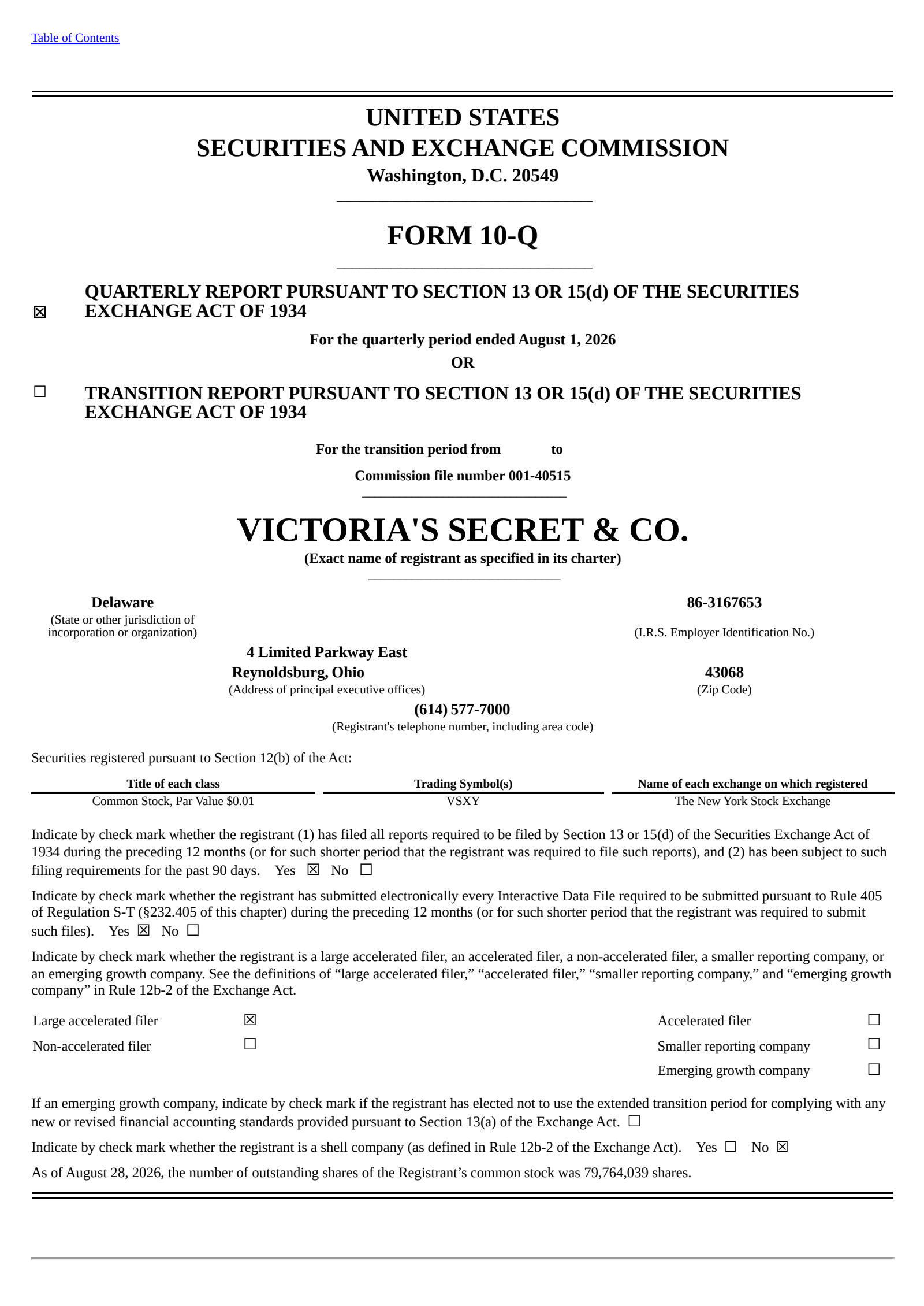 Victoria's Secret & Co.'s Q2 2026 Quarterly report