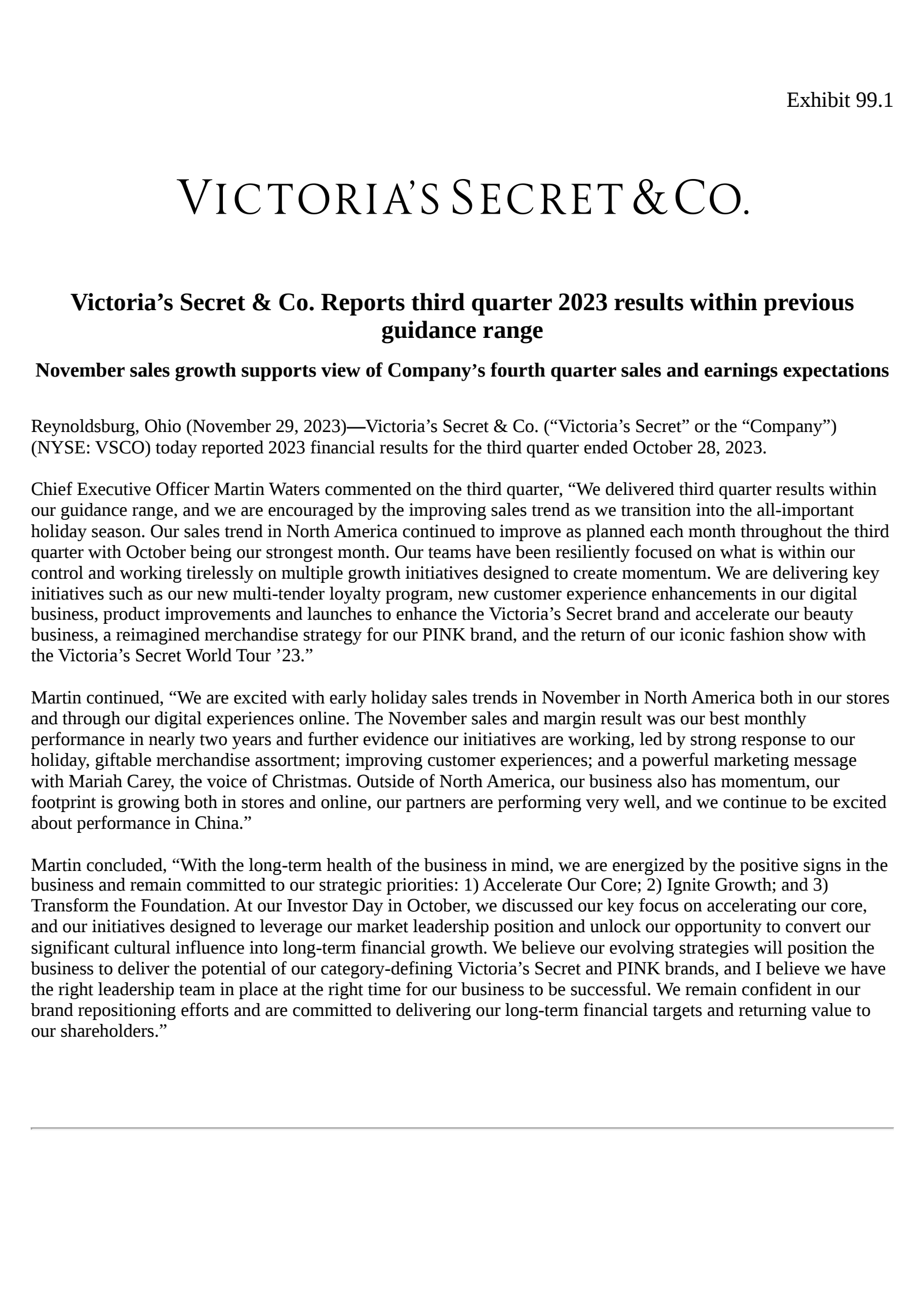 Victoria's Secret & Co.'s Q3 2024 Press Release