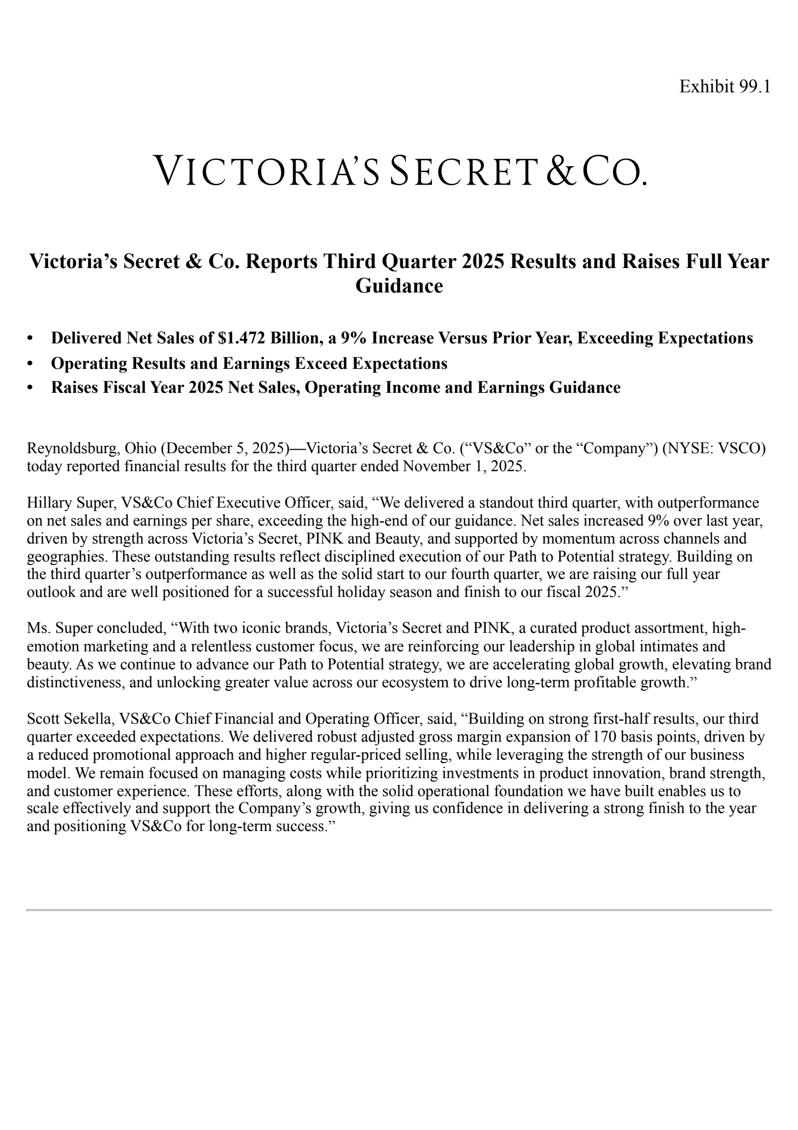 Victoria's Secret & Co.'s Q3 2025 Earnings Release