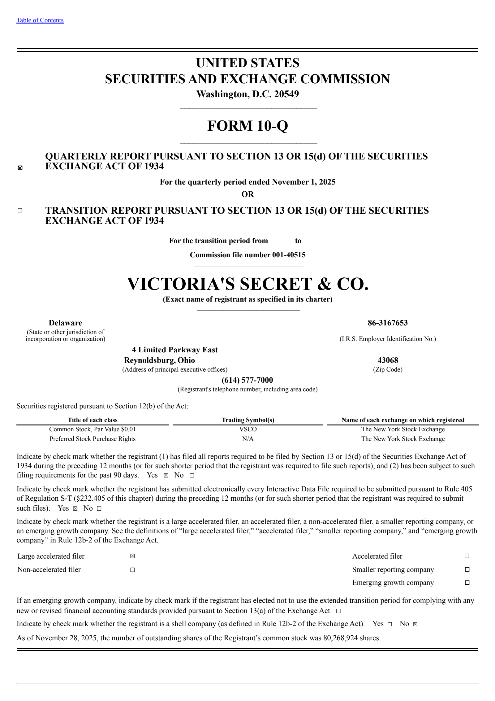 Victoria's Secret & Co.'s Q3 2025 Quarterly Report