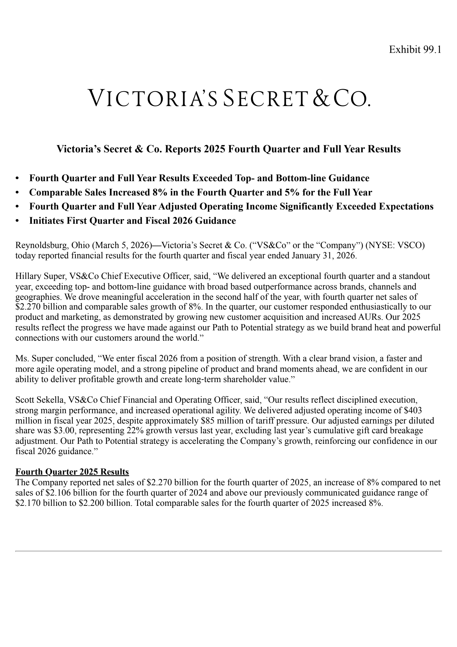 Victoria's Secret & Co.'s Q4 2025 Press Release