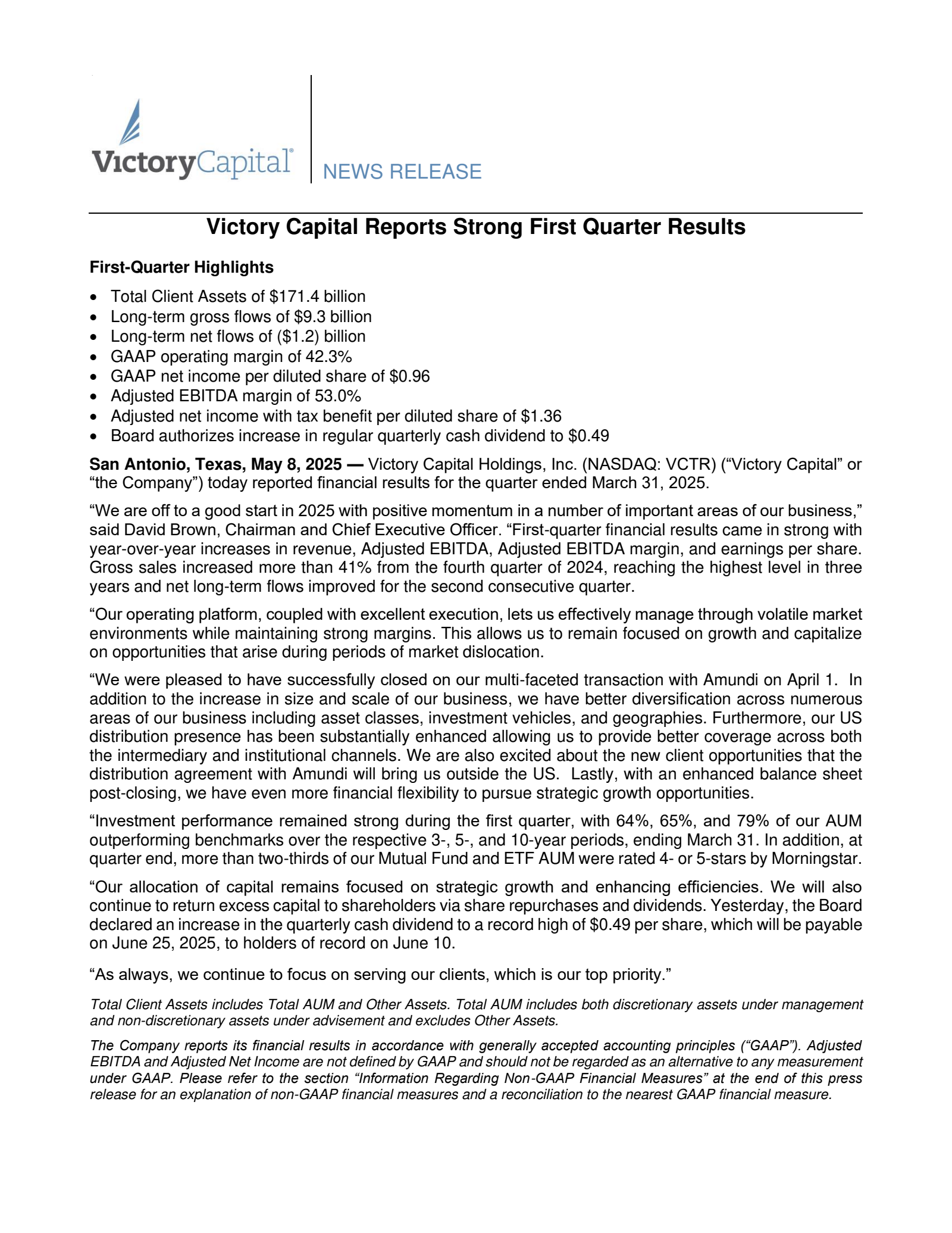 Victory Capital's Q1 2025 Press Release
