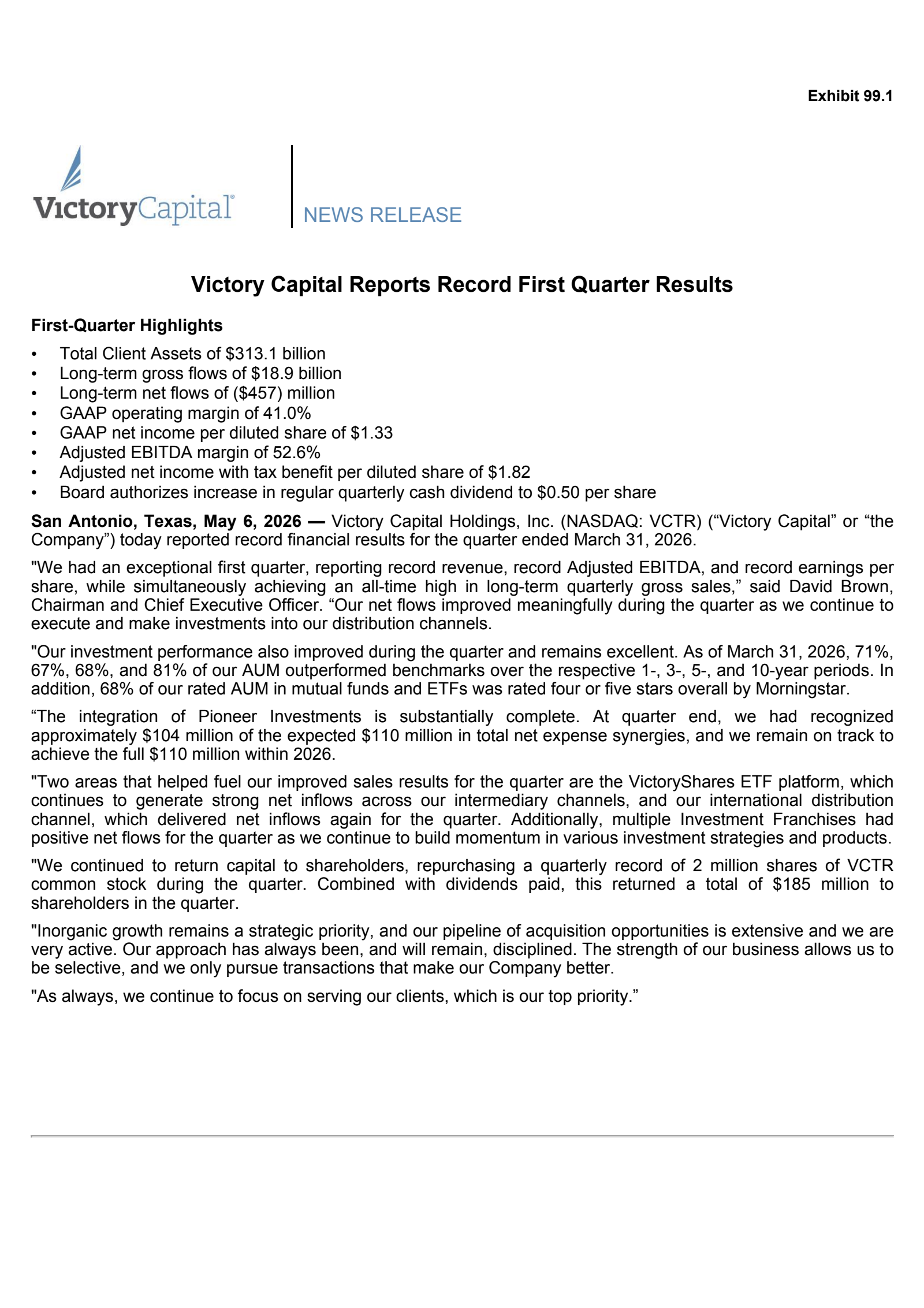 Victory Capital's Q1 2026 Press Release
