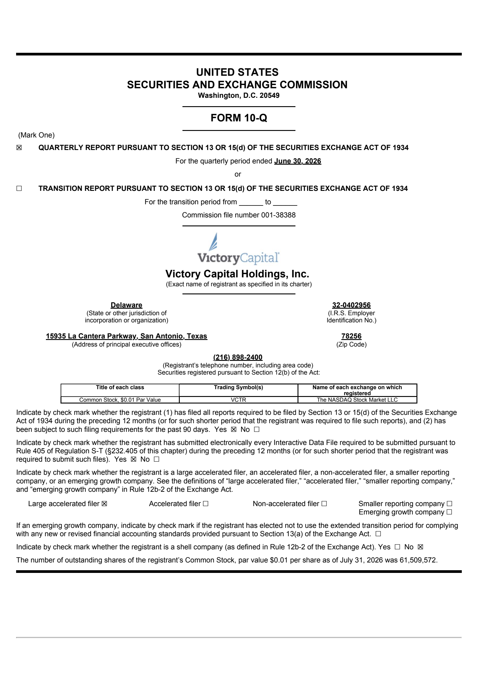 Victory Capital's Q2 2026 Quarterly report
