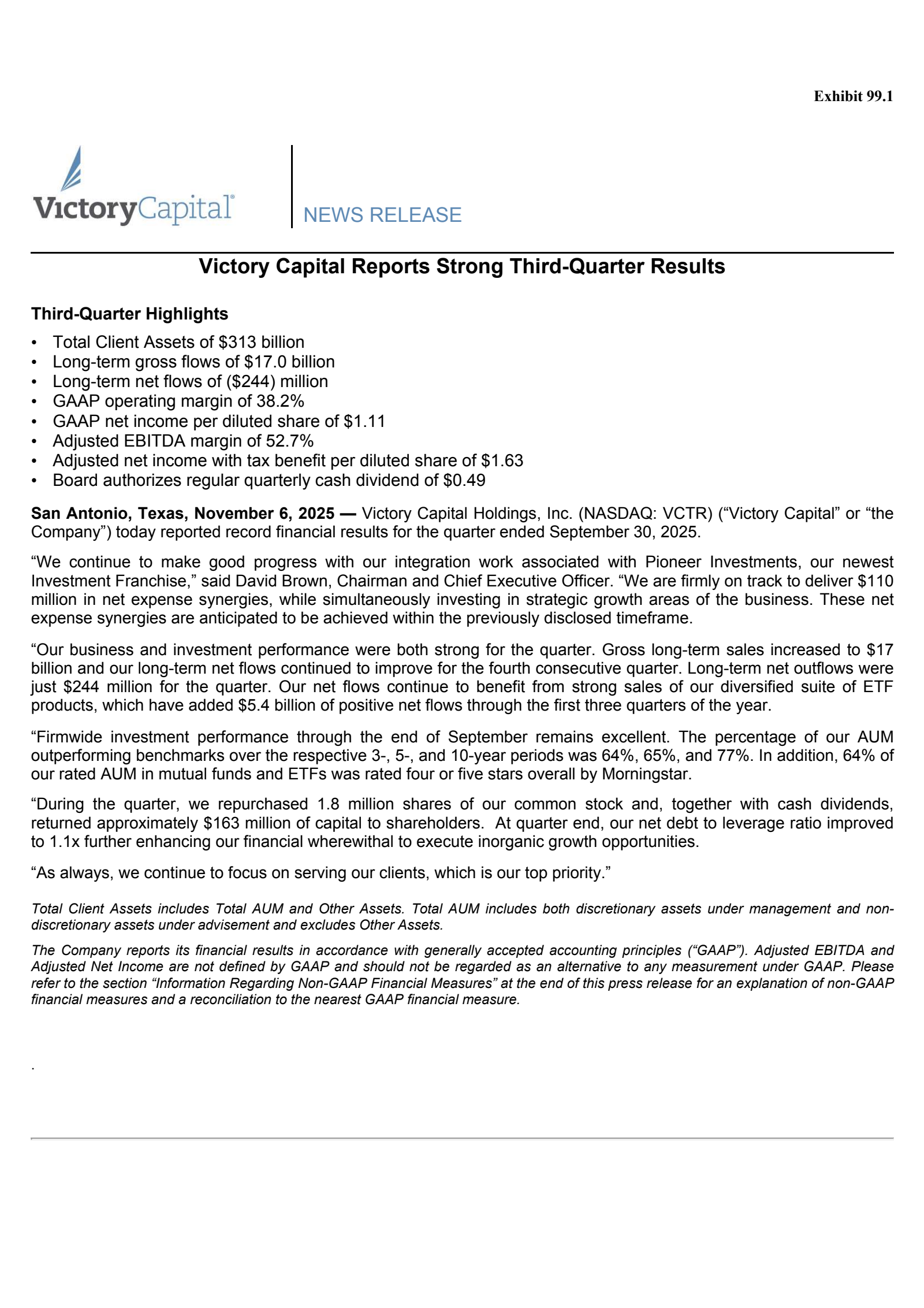 Victory Capital's Q3 2025 Earnings Release