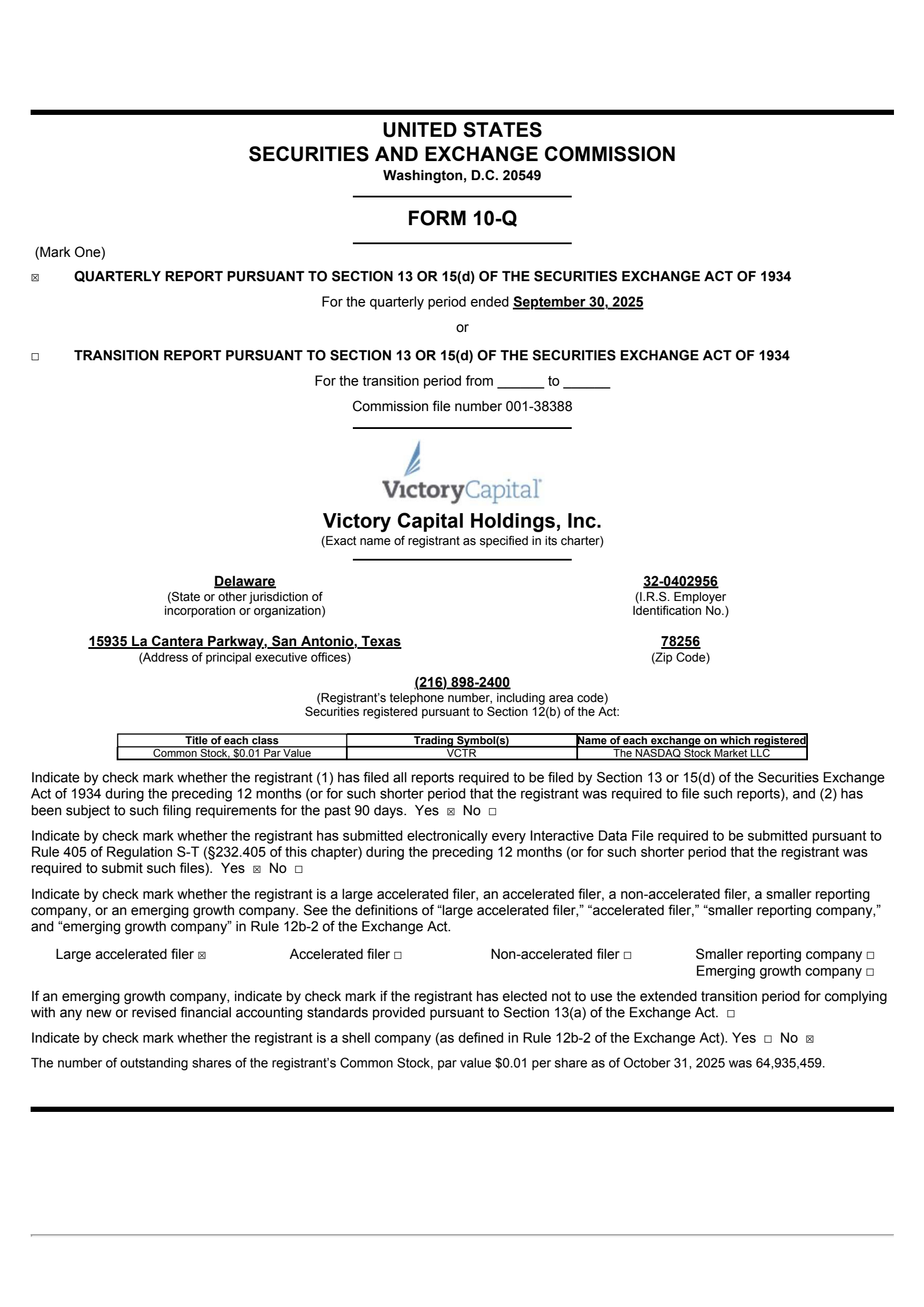 Victory Capital's Q3 2025 Quarterly Report