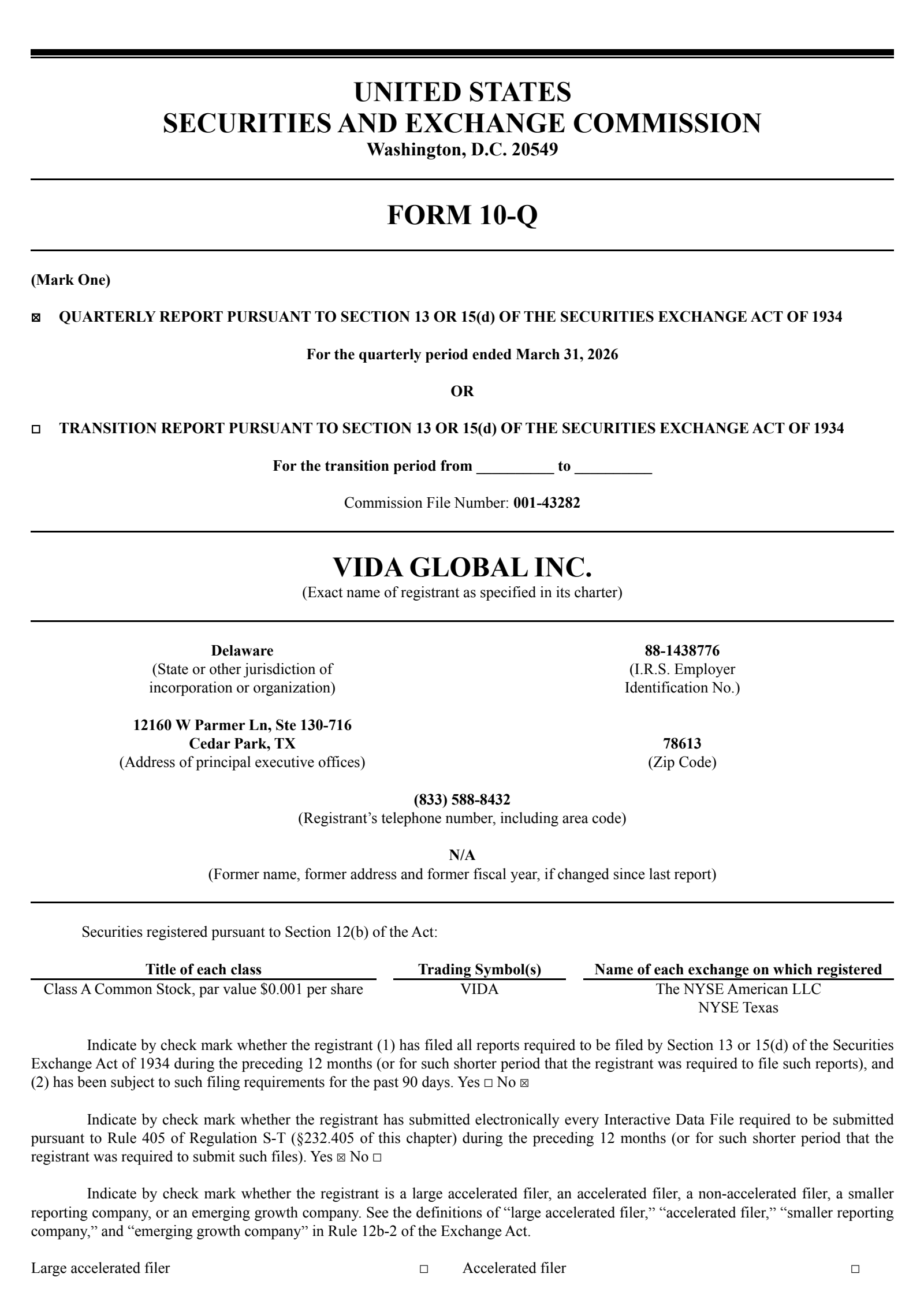 VIDA Global's Q1 2026 Quarterly report