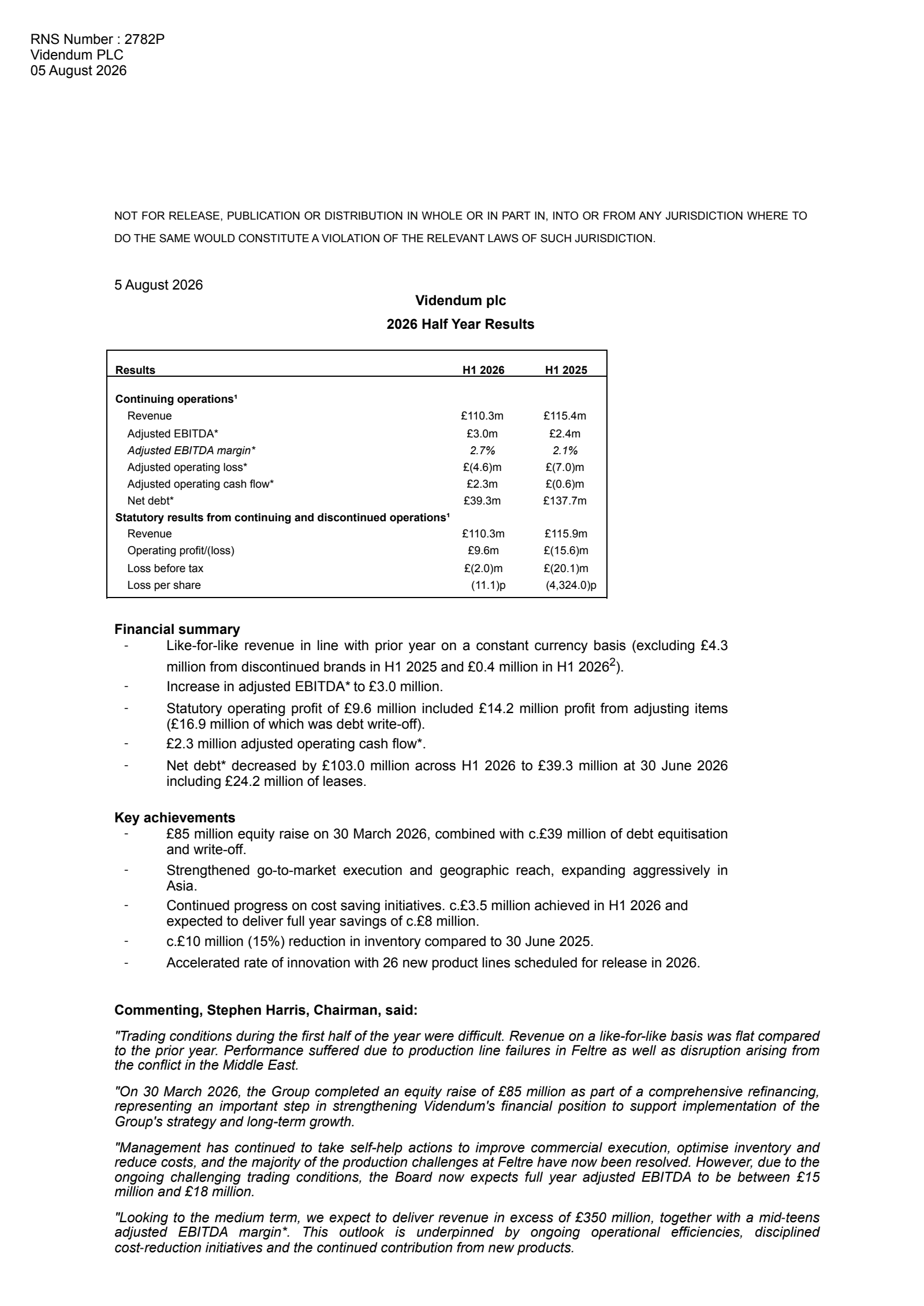 Videndum's H1 2026 Interim report