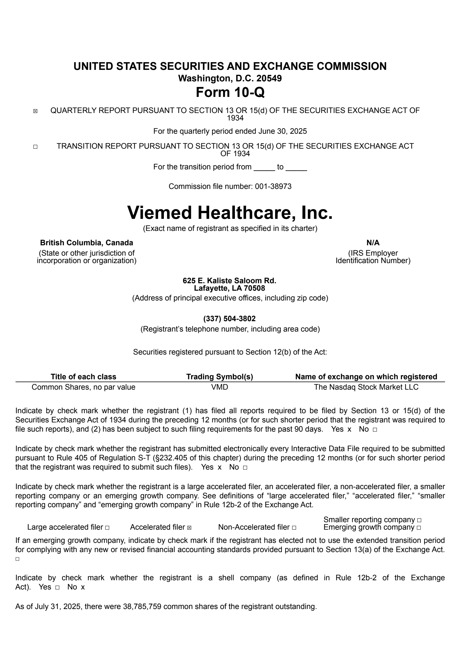 Viemed Healthcare's Q2 2025 Quarterly report