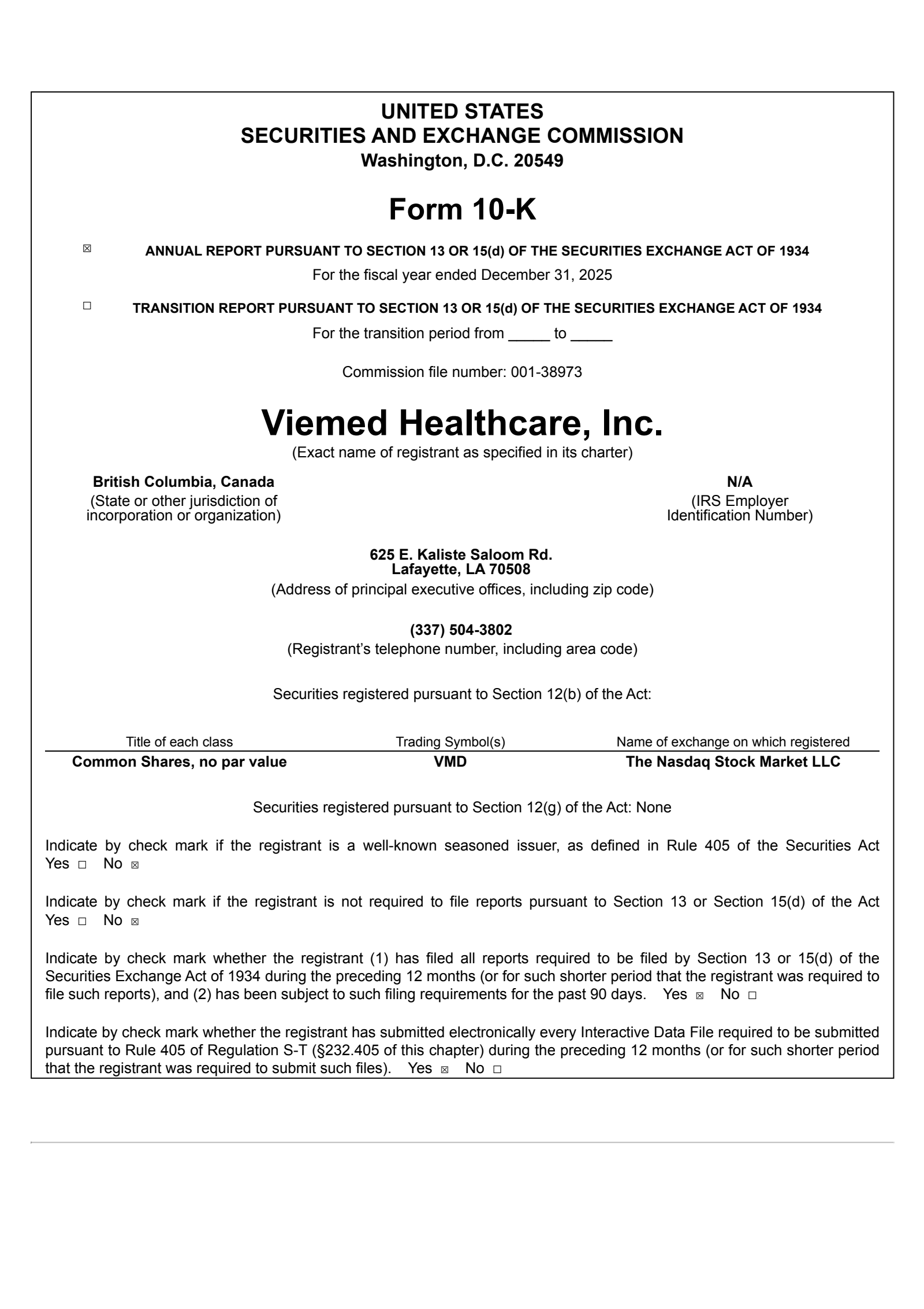 Viemed Healthcare's Q4 2025 Annual report