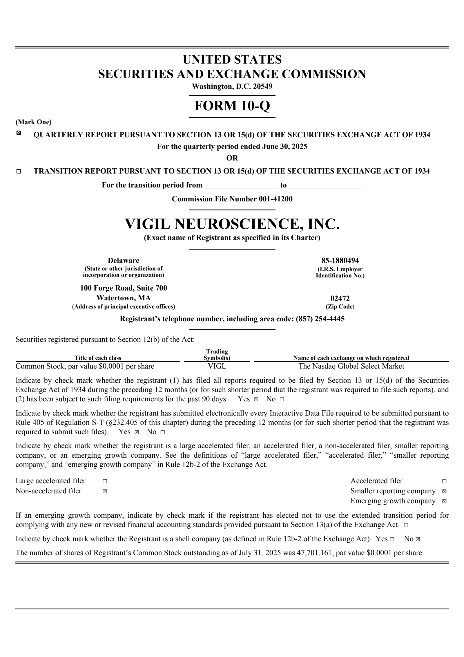 Vigil Neuroscience's Q2 2025 Quarterly report