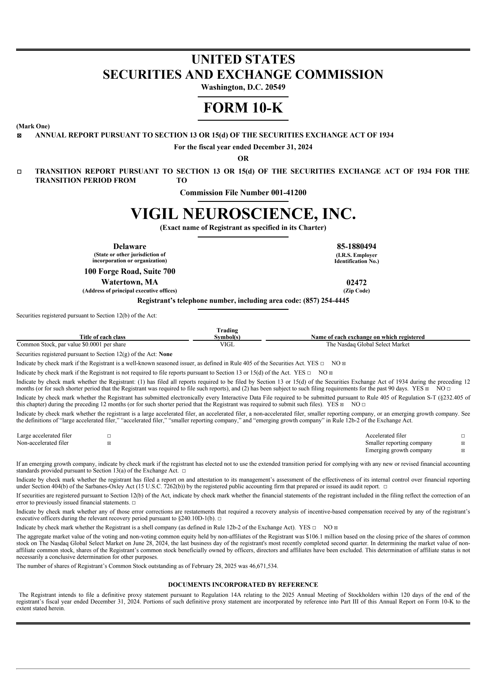 Vigil Neuroscience's Q4 2024 Annual report