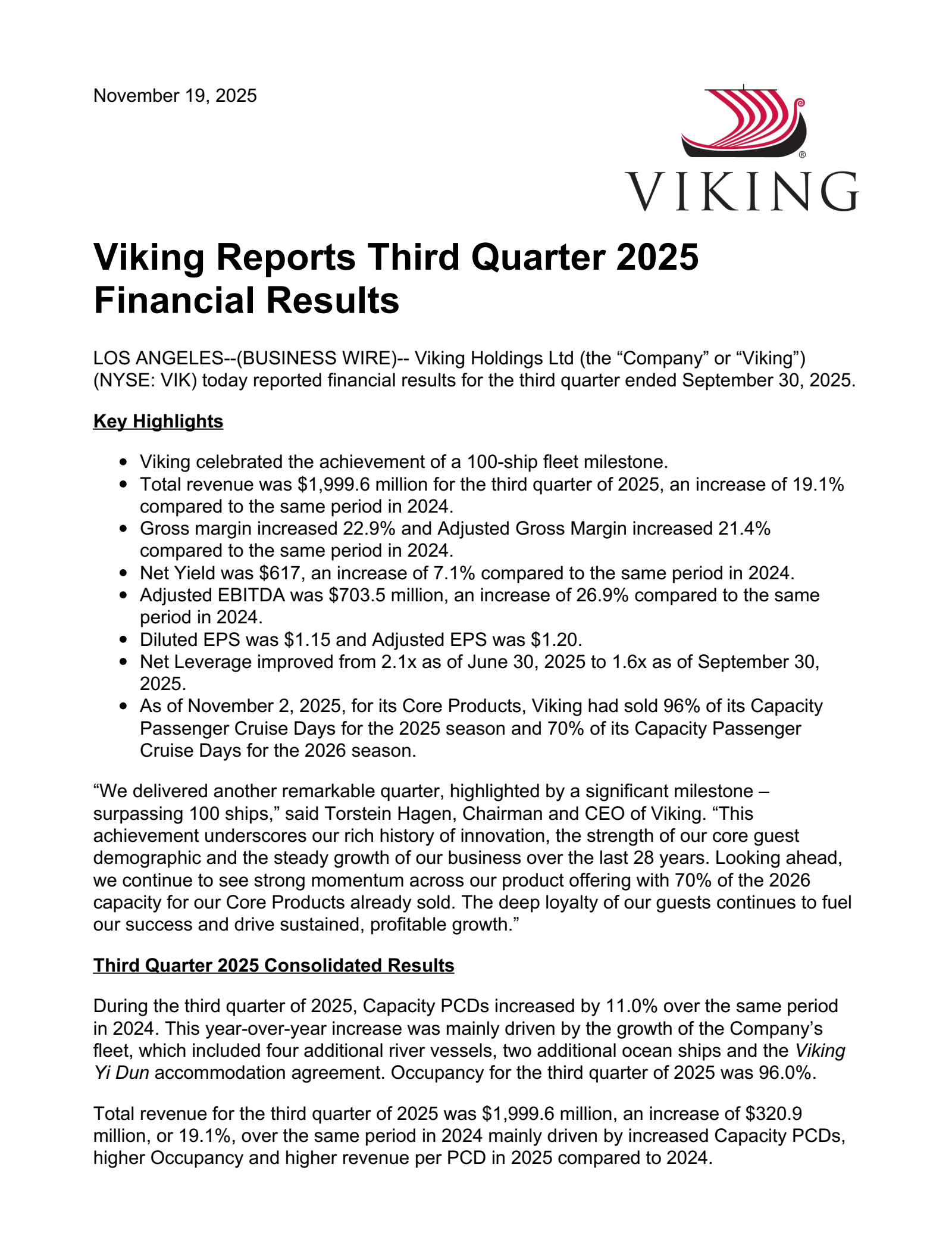 Viking's Q3 2025 Earnings Release
