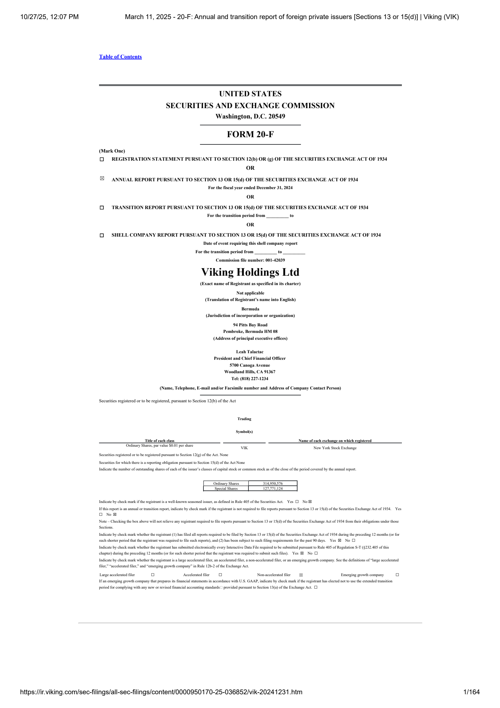 Viking's Q4 2024 Annual Report