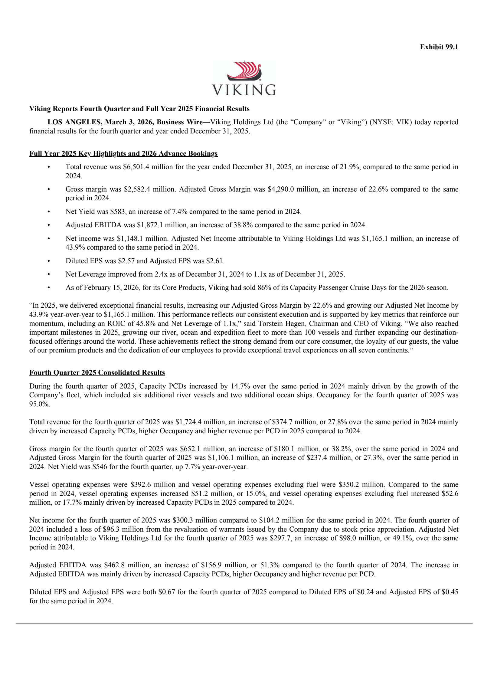 Viking's Q4 2025 Press Release