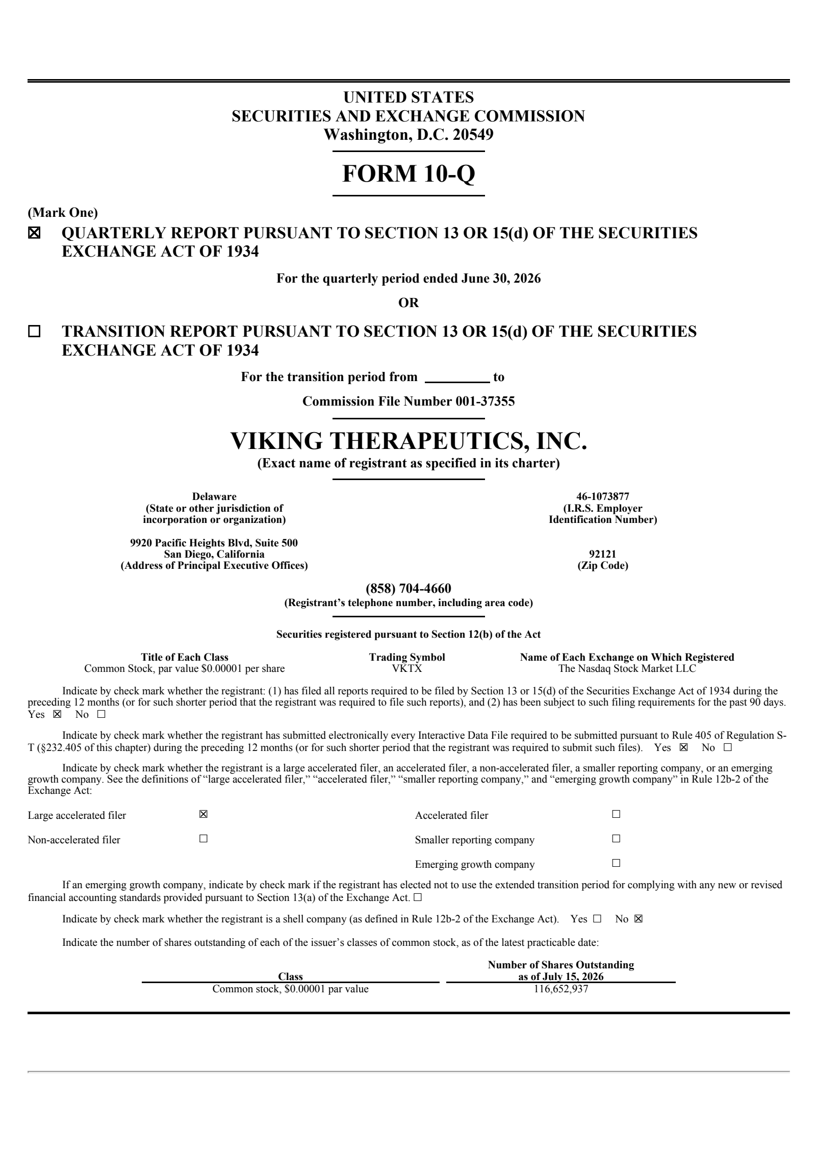 Viking Therapeutics' Q2 2026 Quarterly report
