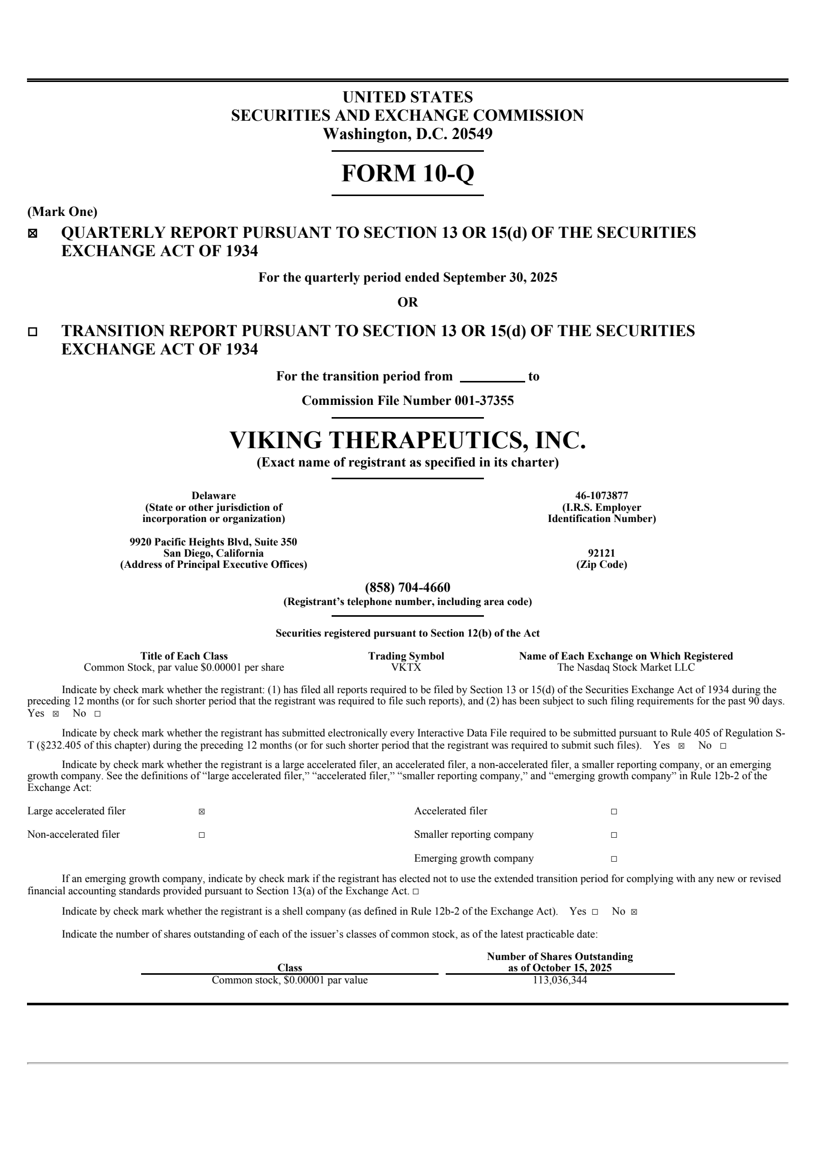 Viking Therapeutics' Q3 2025 Quarterly Report