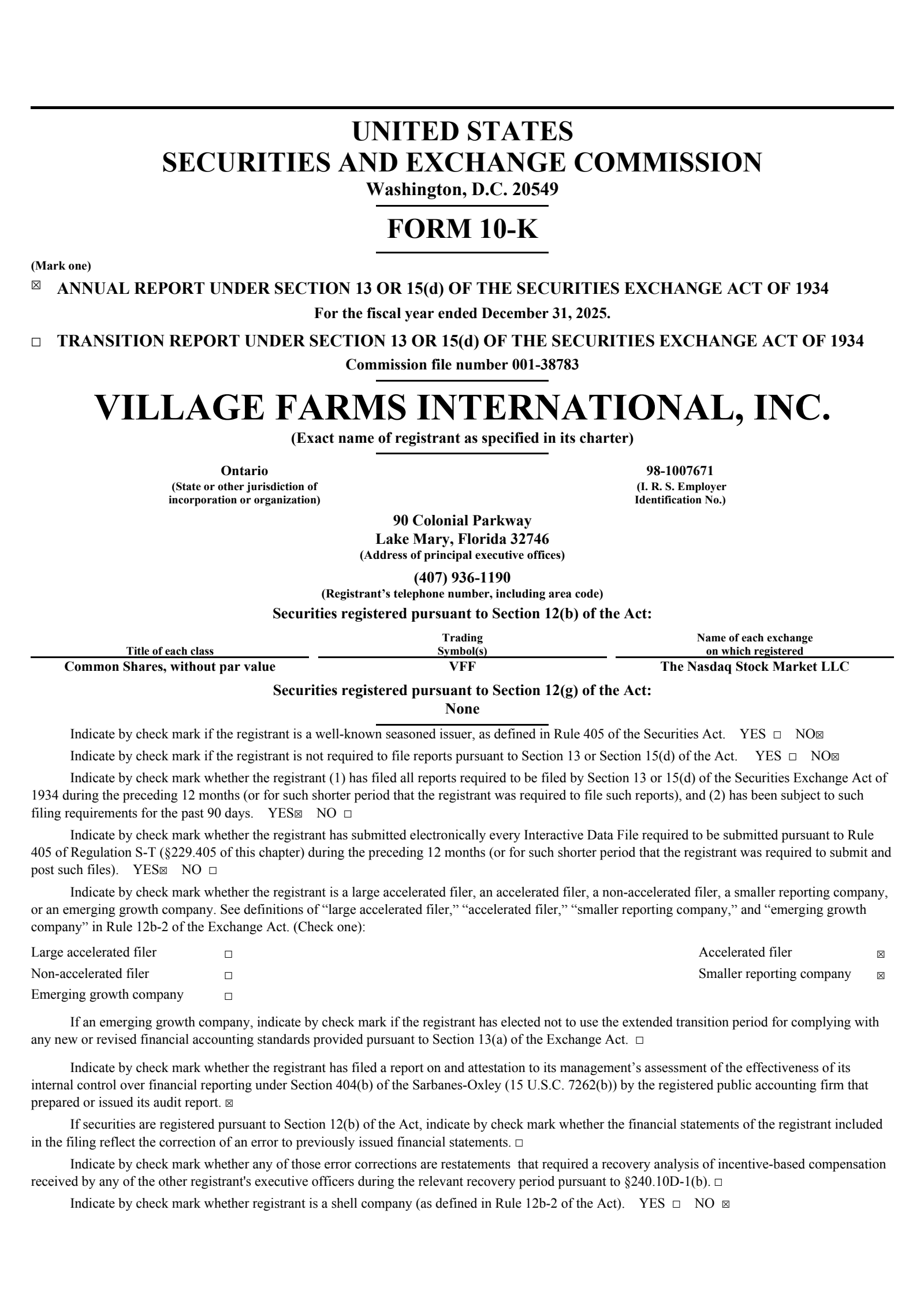 Village Farms International's Q4 2025 Annual report