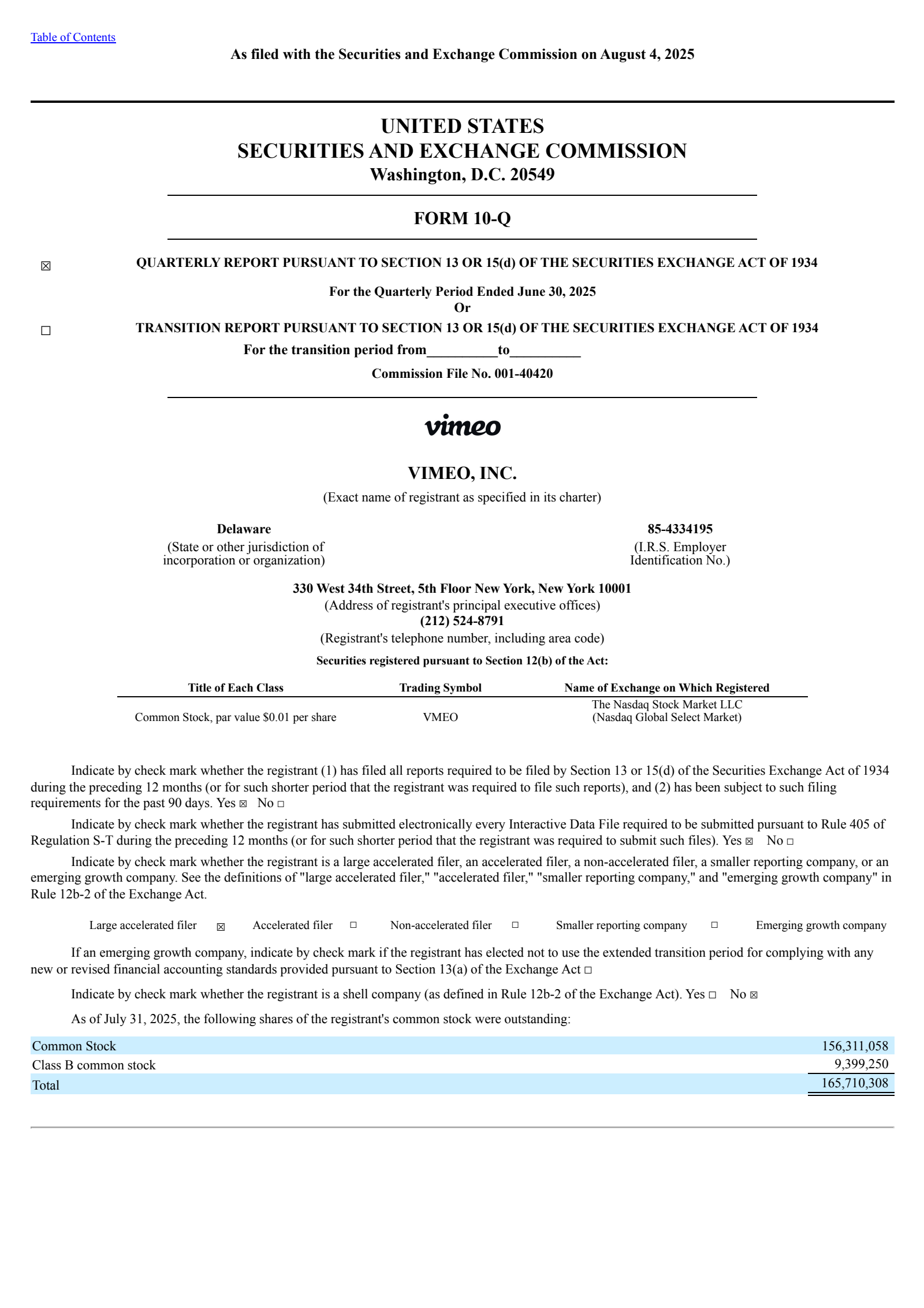 Vimeo's Q2 2025 Quarterly report