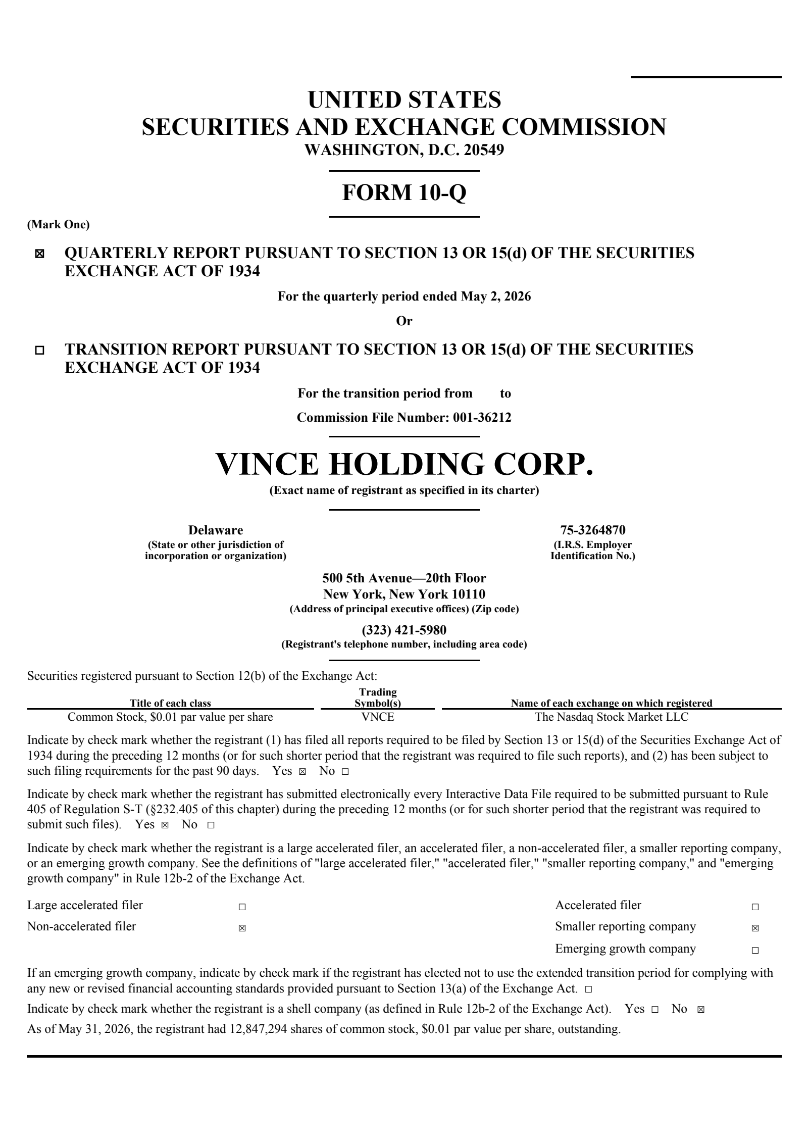 Vince's Q1 2027 Quarterly report