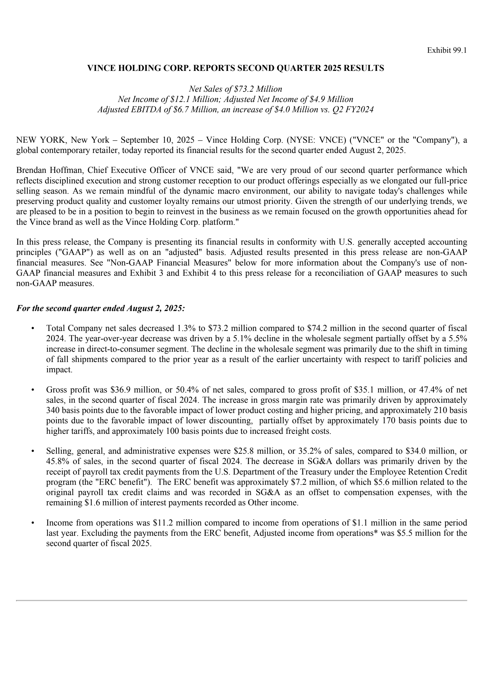 Vince's Q2 2026 Earnings Release