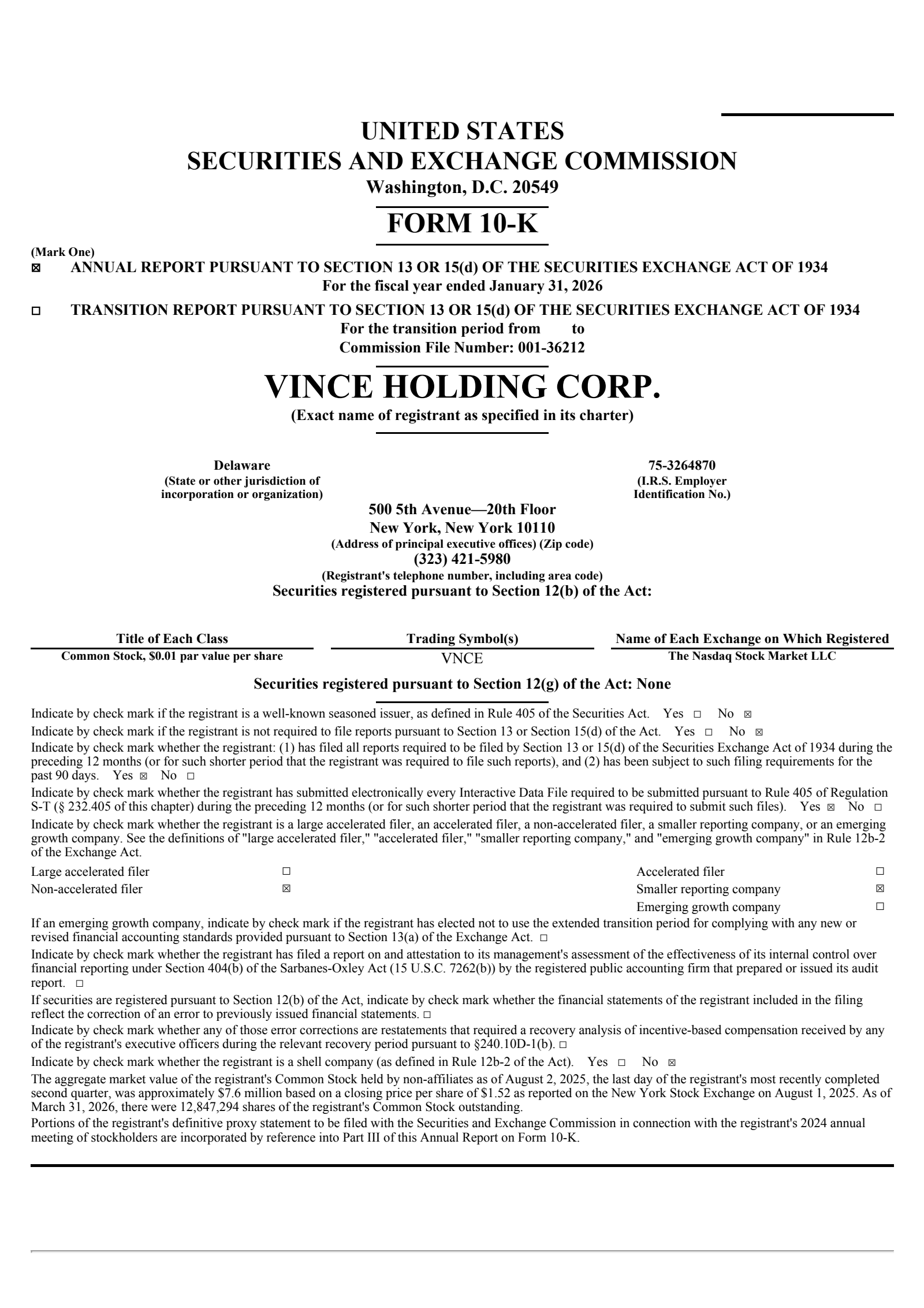 Vince's Q4 2026 Annual report