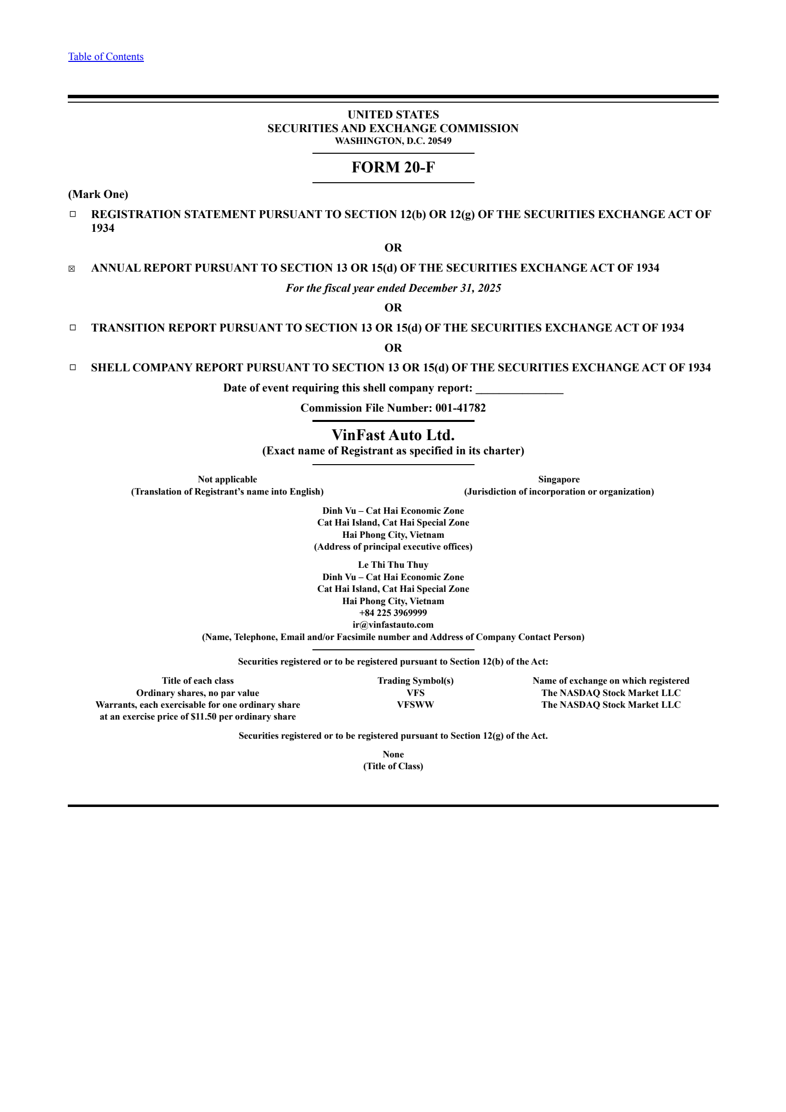 VinFast Auto's Q4 2025 Annual report
